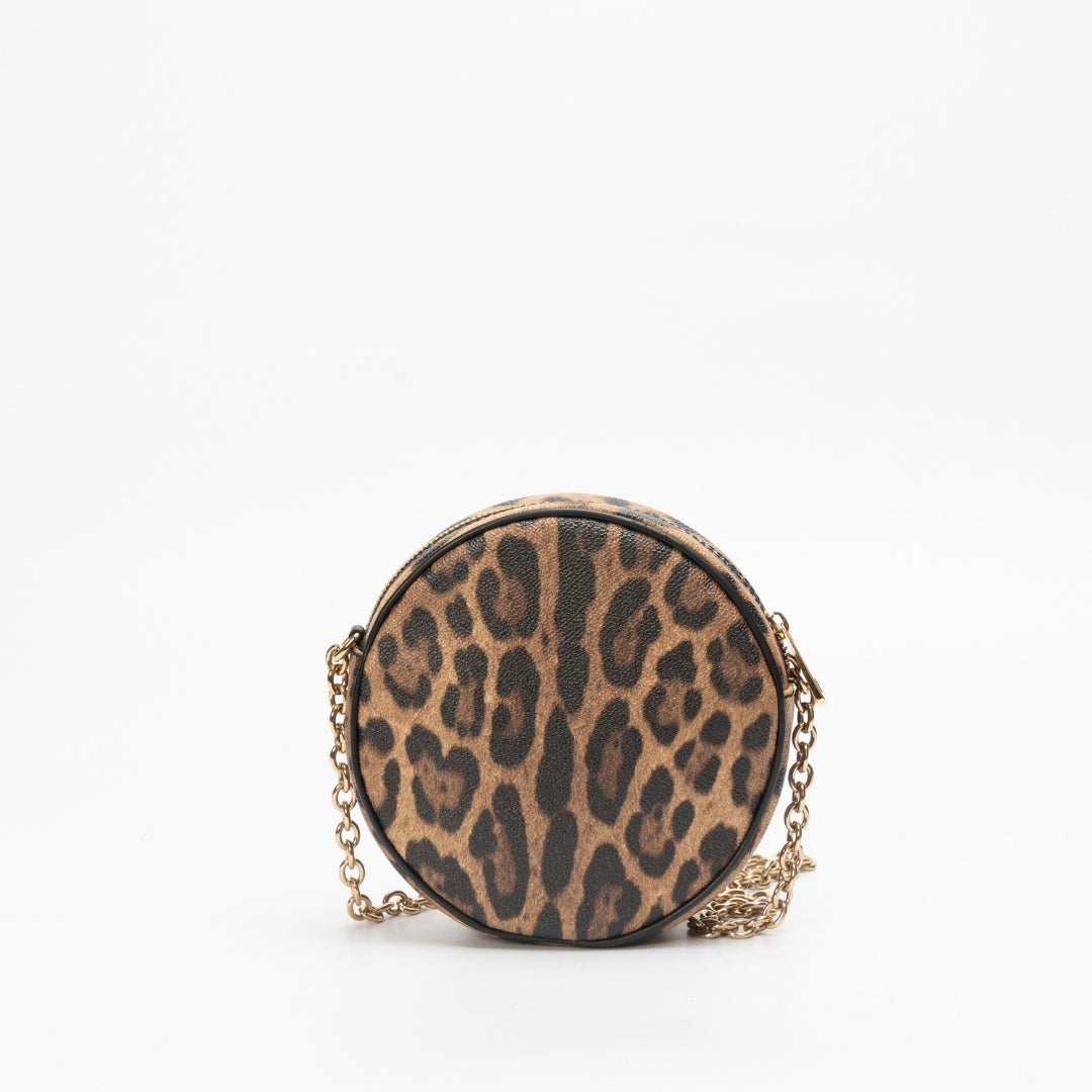 Dolce & Gabbana Leopard Print Coated Canvas Round Crossbody Bag