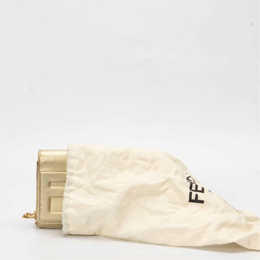 Fendi Gold Laminated Leather Tube On Chain Wallet
