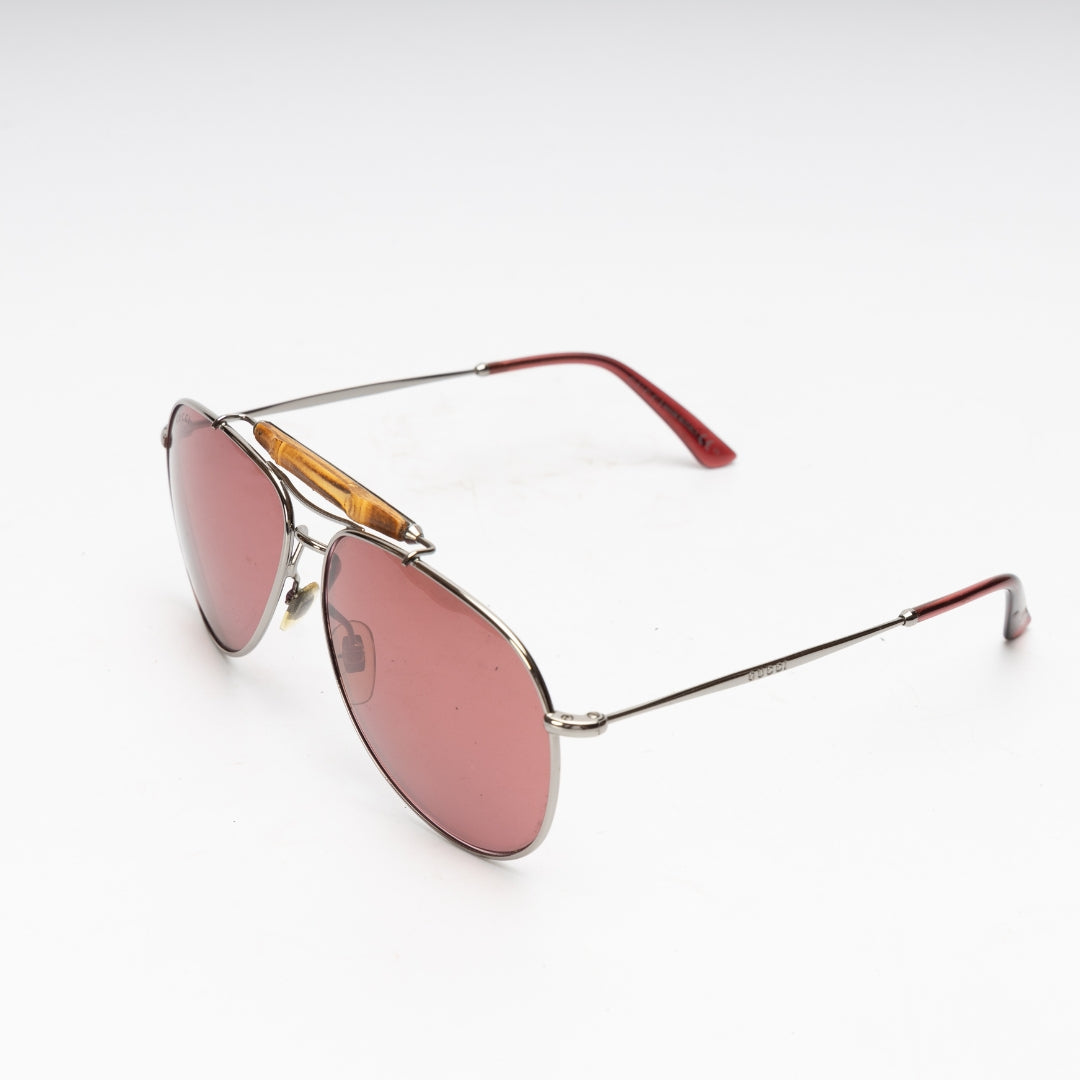 Gucci Bamboo Red Tinted Aviator Sunglasses