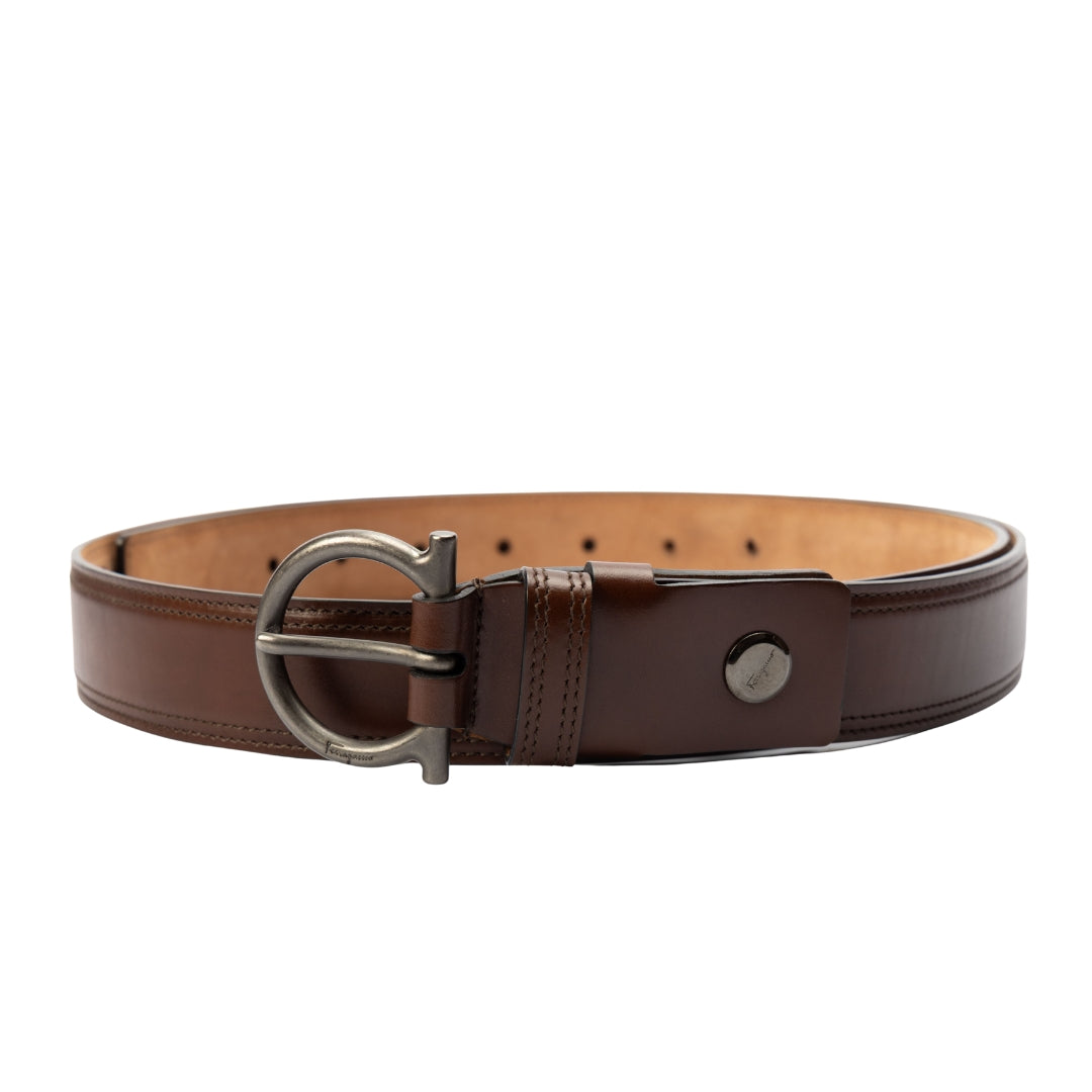 Salvatore Ferragamo Brown Leather Gancio Buckle Belt