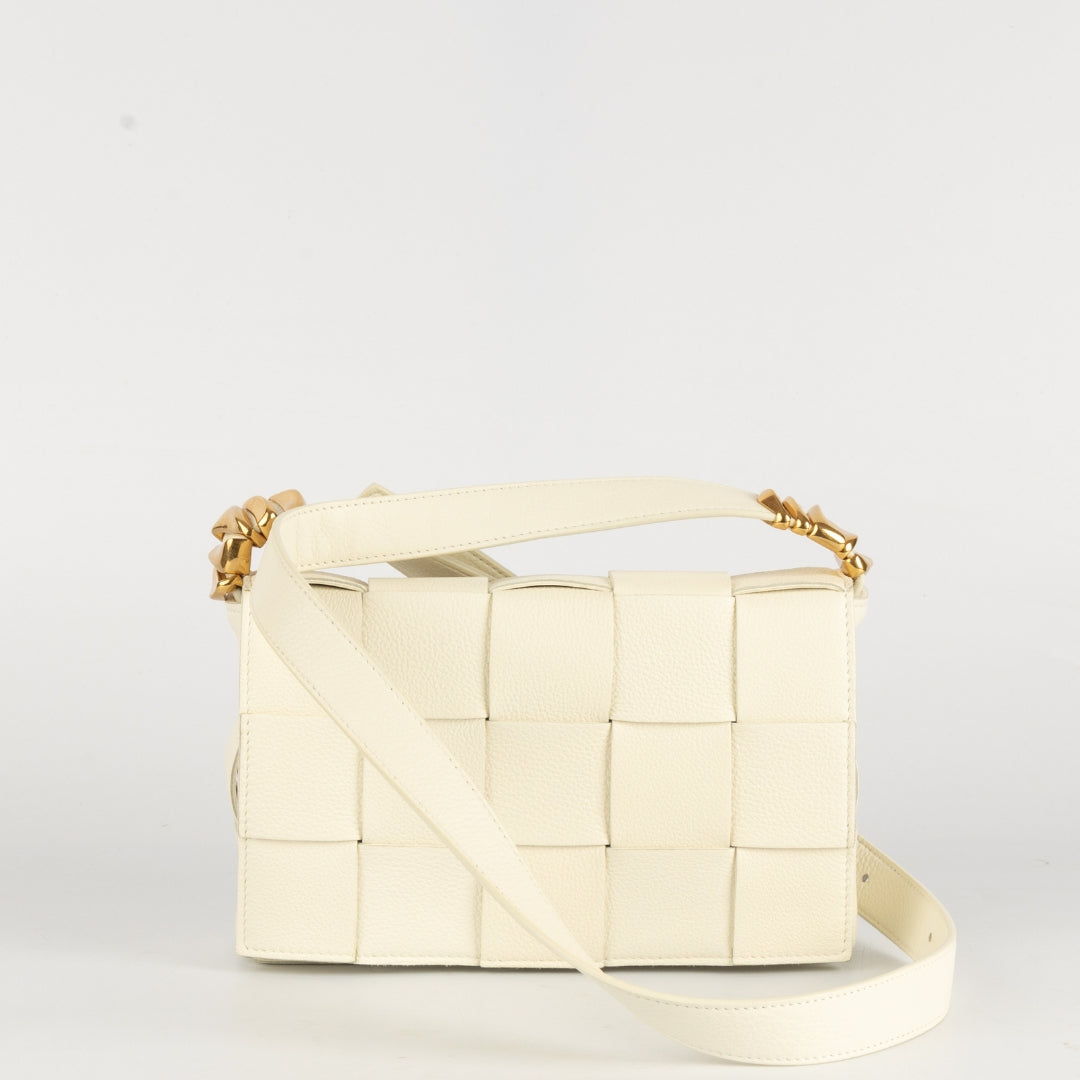 Bottega Veneta White Intrecciato Leather Cassette Crossbody Bag