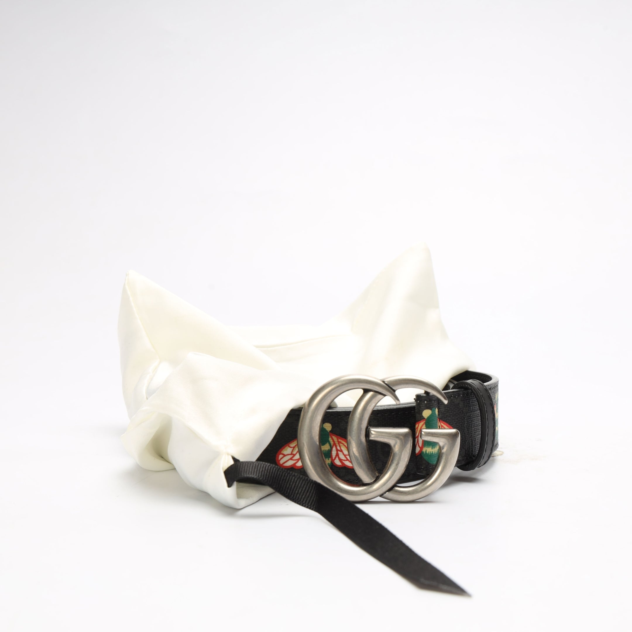 Gucci Black Bee GG Supreme Canvas Marmont Buckle Belt