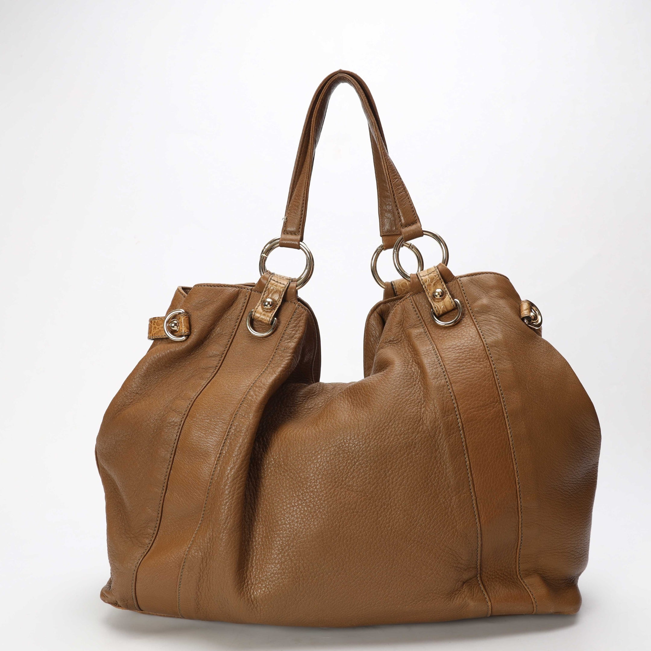 Gucci Tan Crocodile Large G Wave Hobo Bag