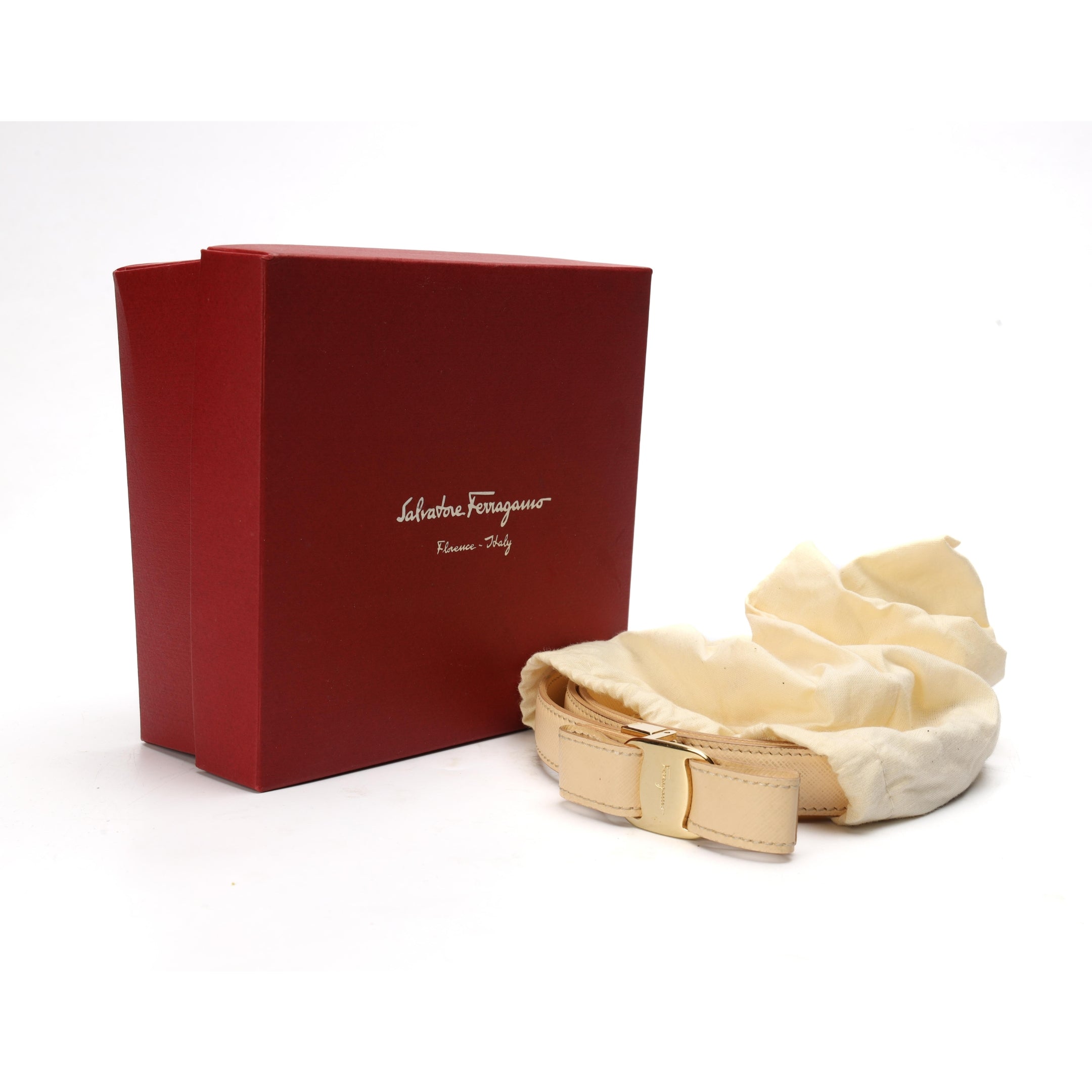 Salvatore Ferragamo Beige Vara Bow Belt