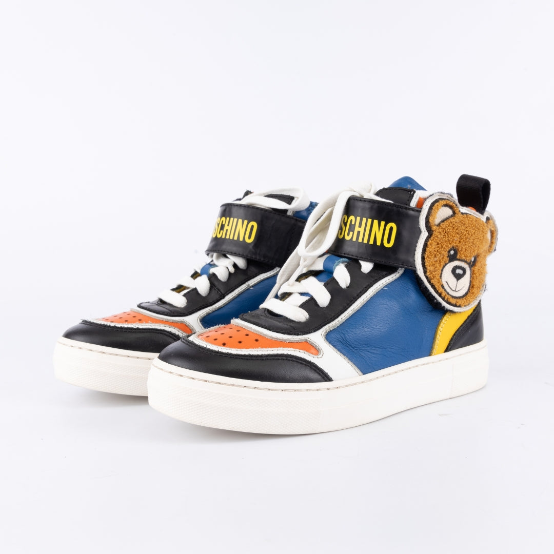 Moschino Teddy Patch Calfskin High-top Sneakers