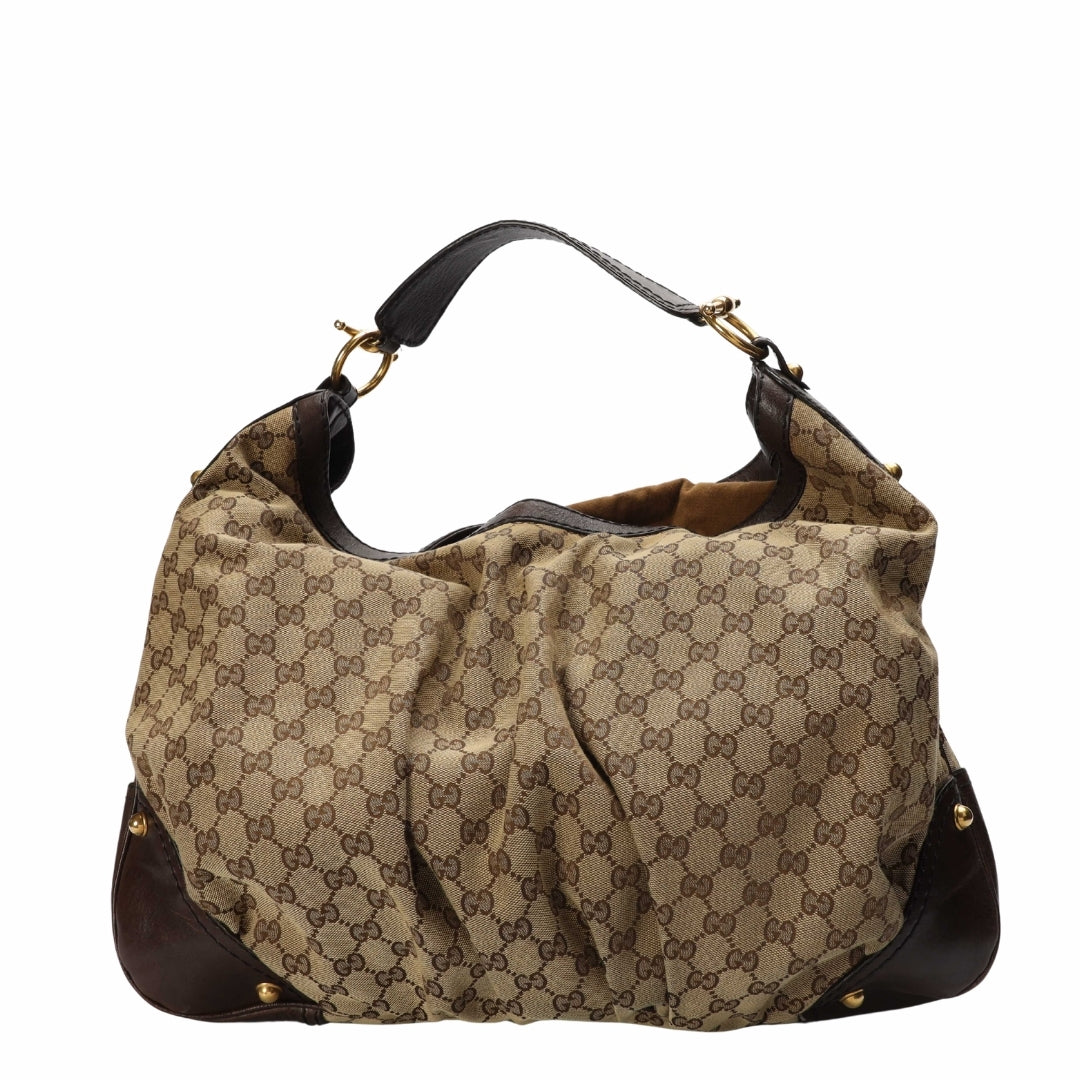 Gucci Beige/Brown GG Large Jockey Hobo Bag