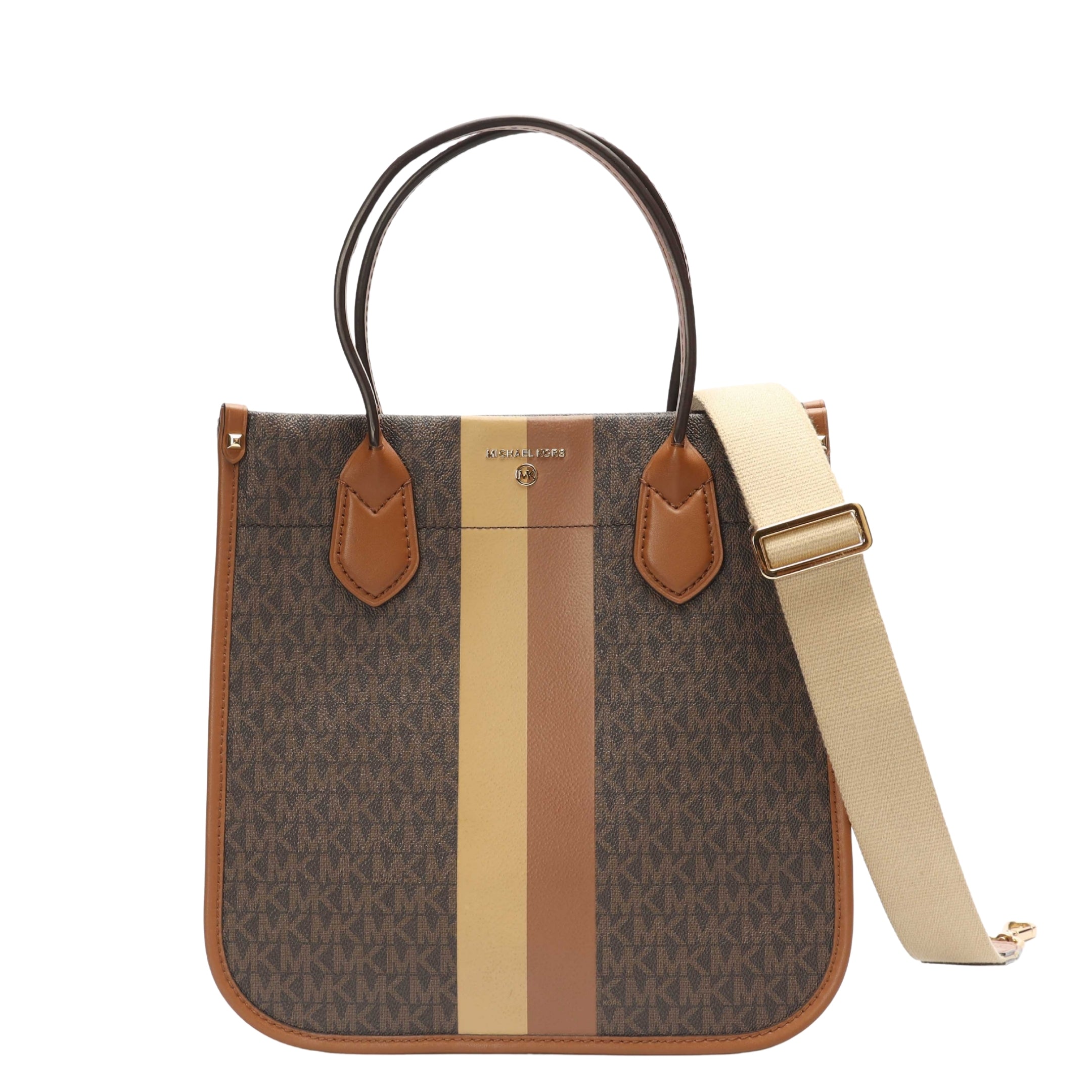 Michael Kors Heidi Brown Stripe Signature Logo Tote