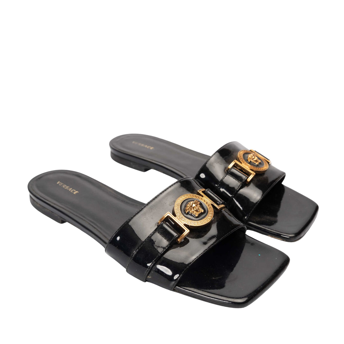 Versace Black Patent Medusa Sandals