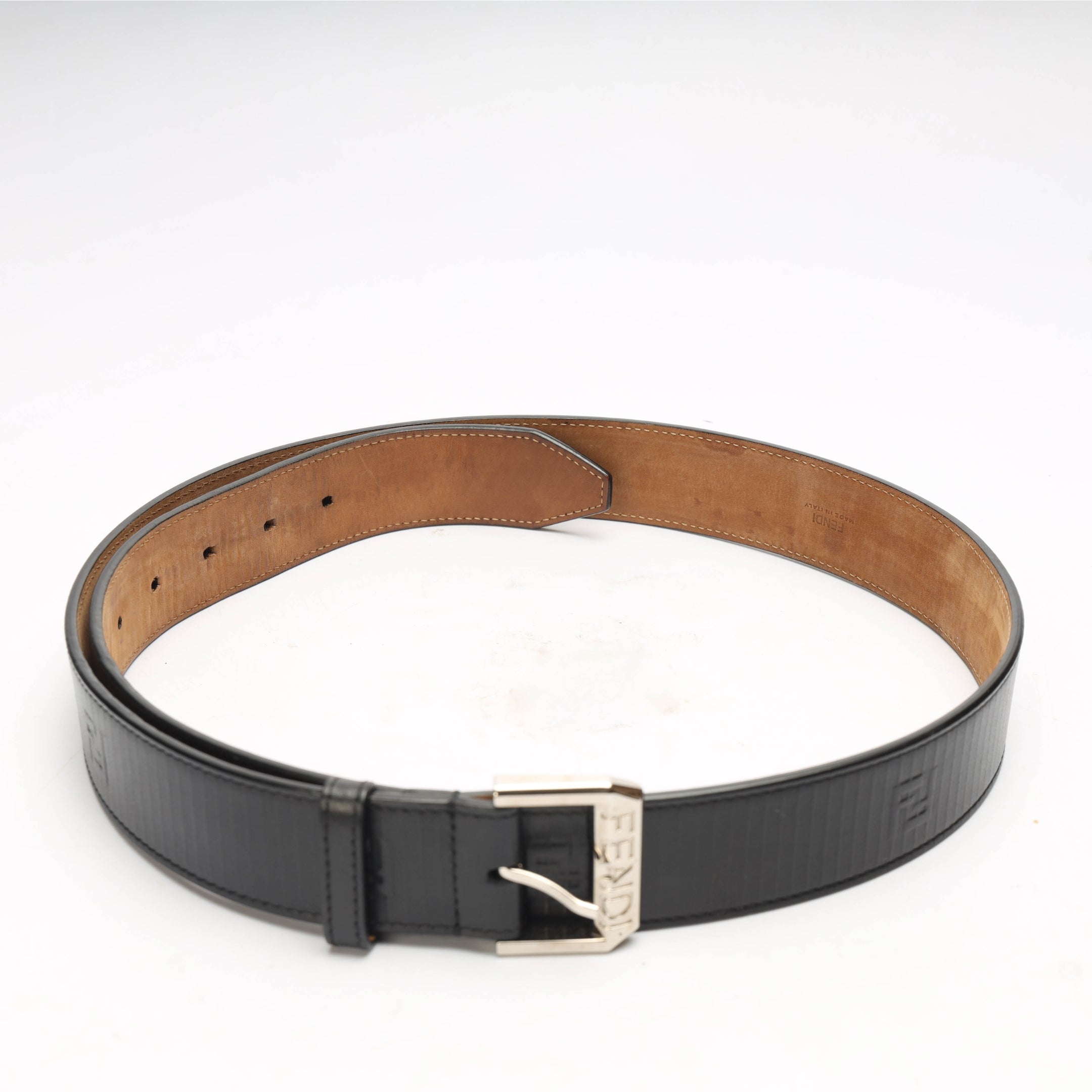 Fendi Black FF Leather Buckle Belt