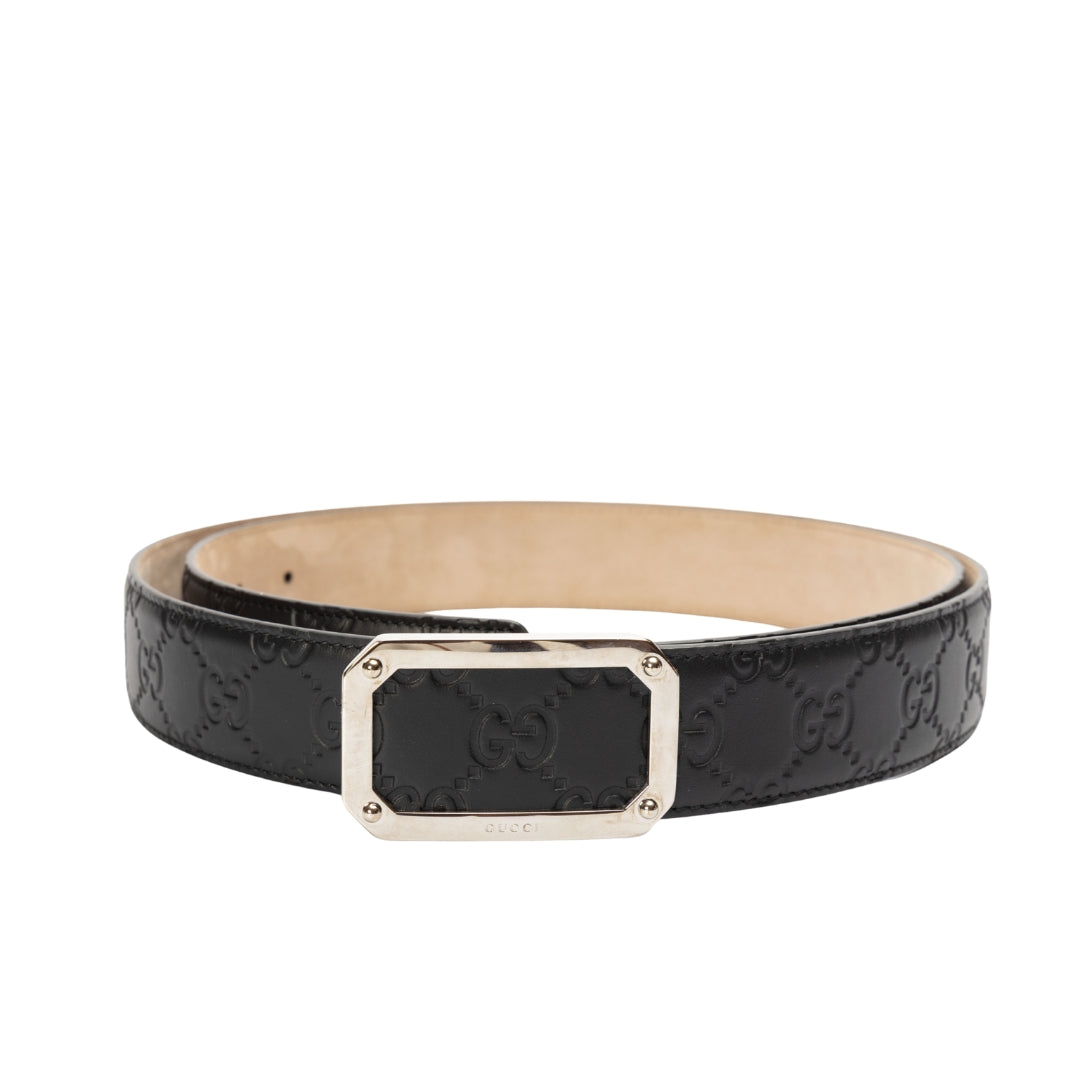 Gucci Black Guccissima Leather Square Buckle Belt