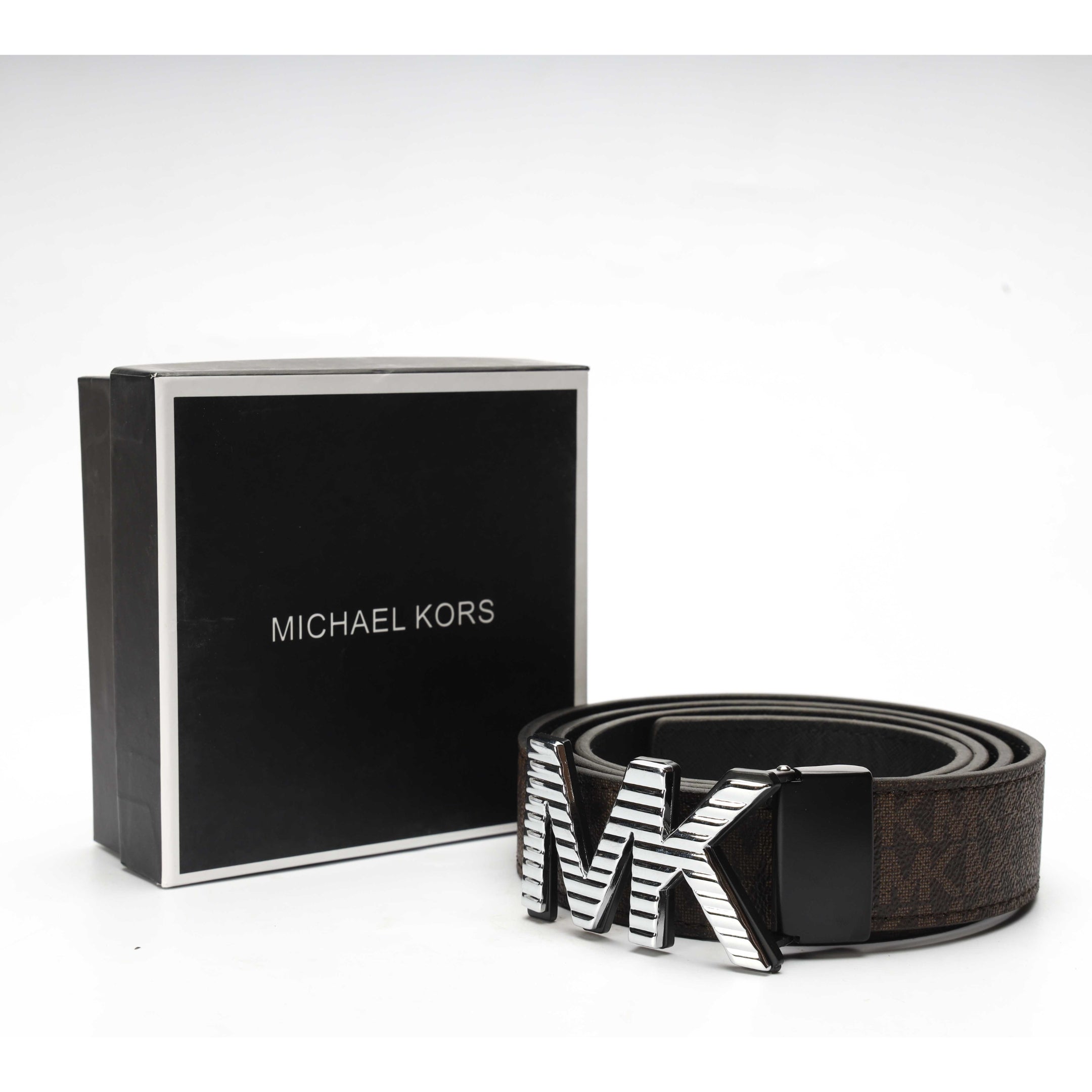 Michael Kors Brown Logo Print Reversible Leather Belt