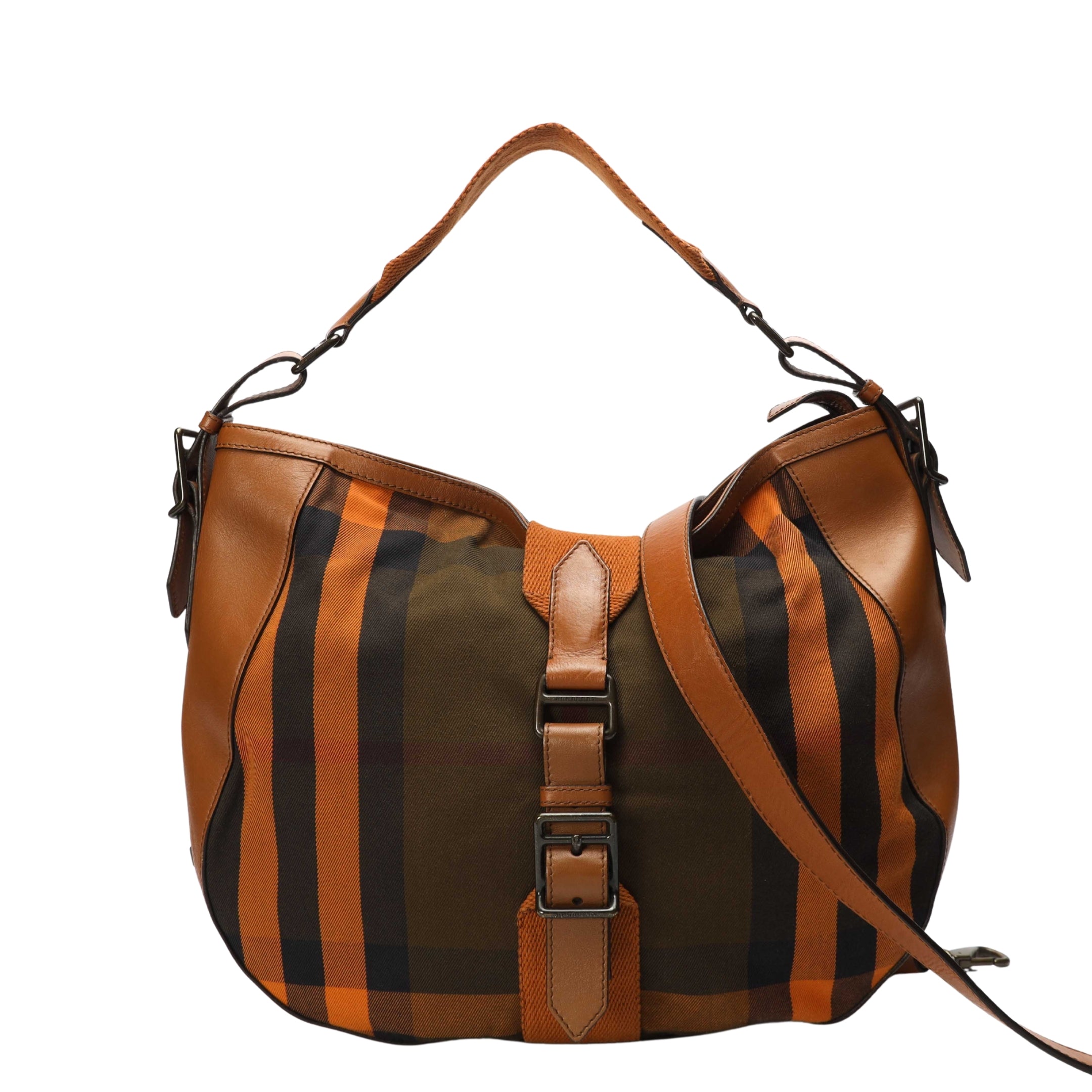Burberry Brown/Orange Vintage Check Ashwood Hobo Bag