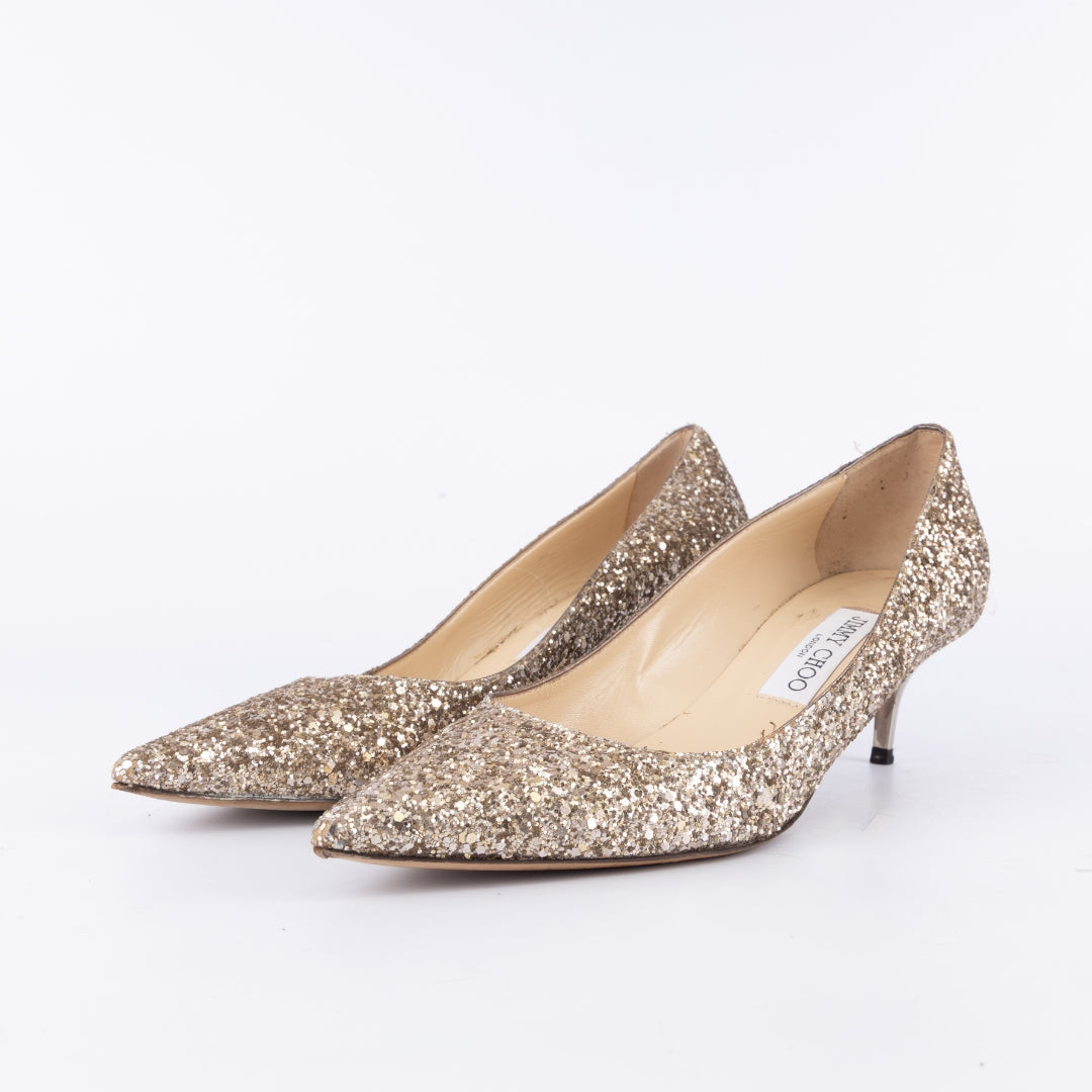 Jimmy Choo Love 85 Coarse Glitter Fabric Pumps