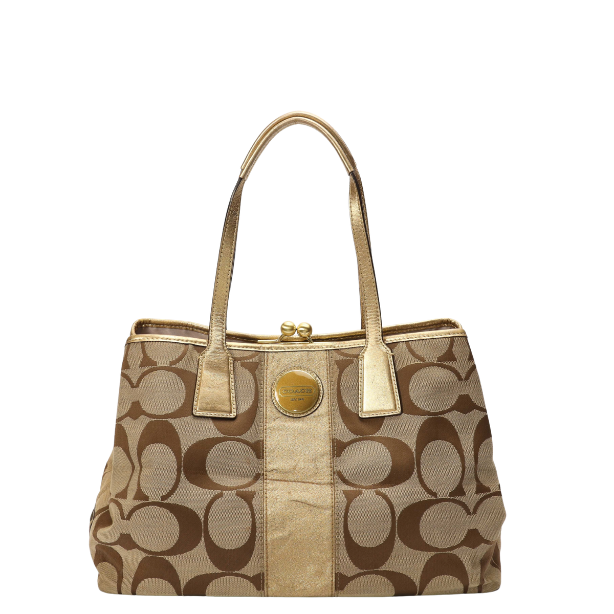 Coach Signature Logo Carryall Kisslock Tote