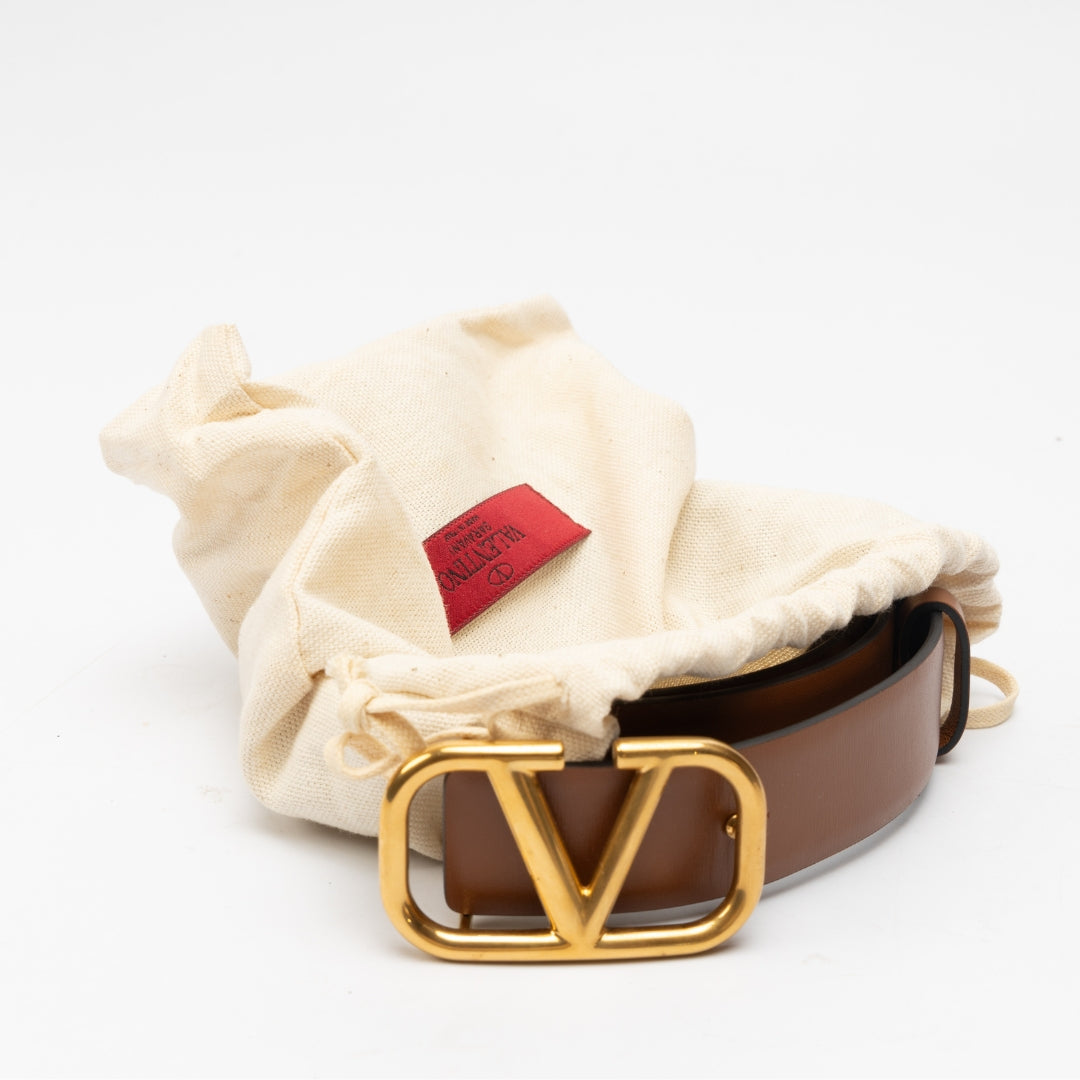 Valentino V Logo Calfskin Reversible Belt