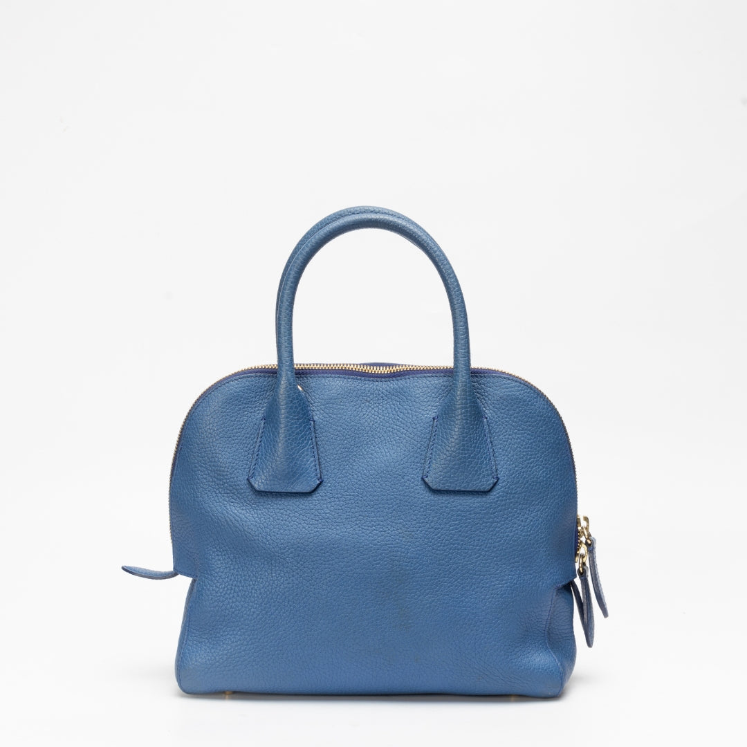 Burberry Blue Pebbled Leather Bowling Satchel