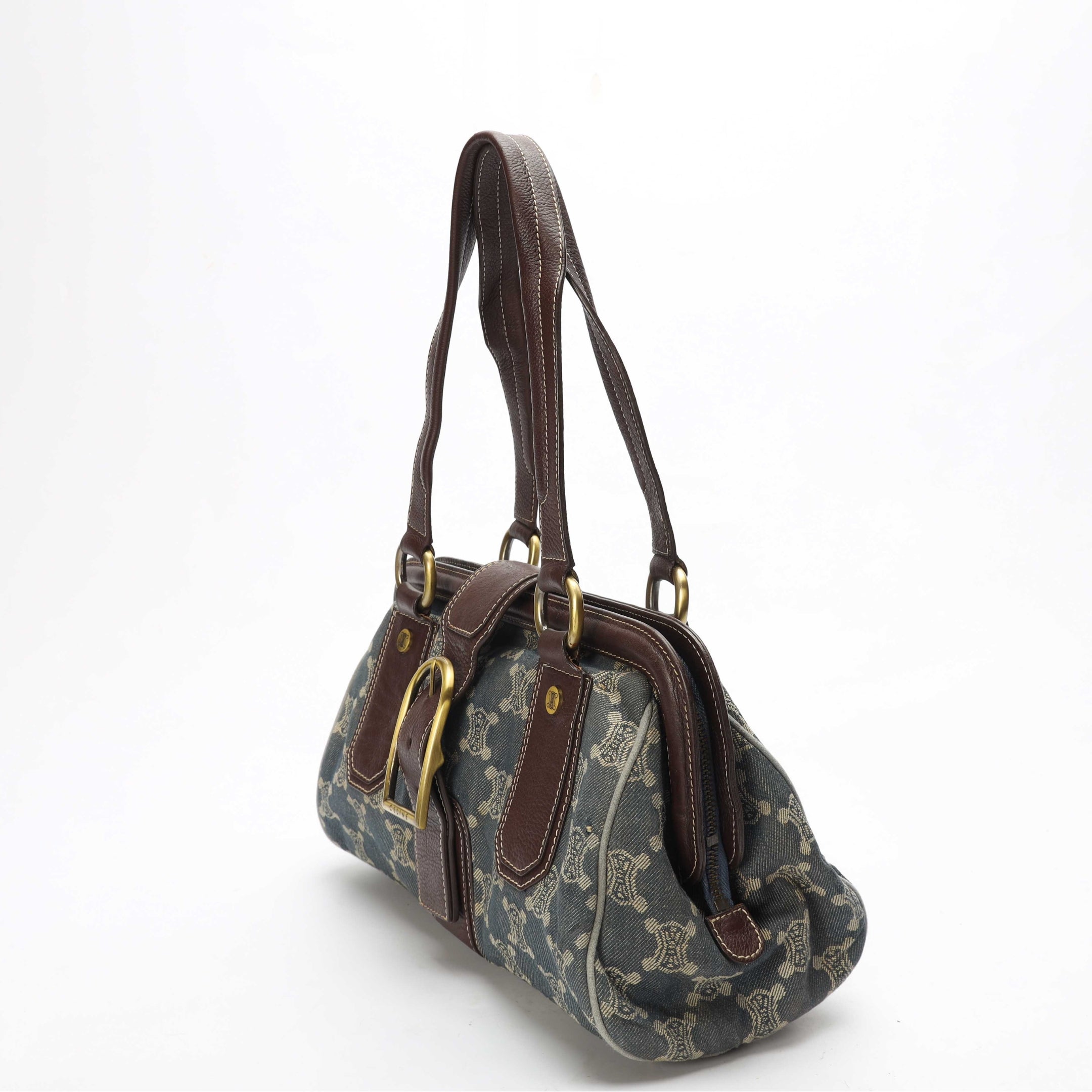 Celine Macadam Blue Denim Shoulder Bag