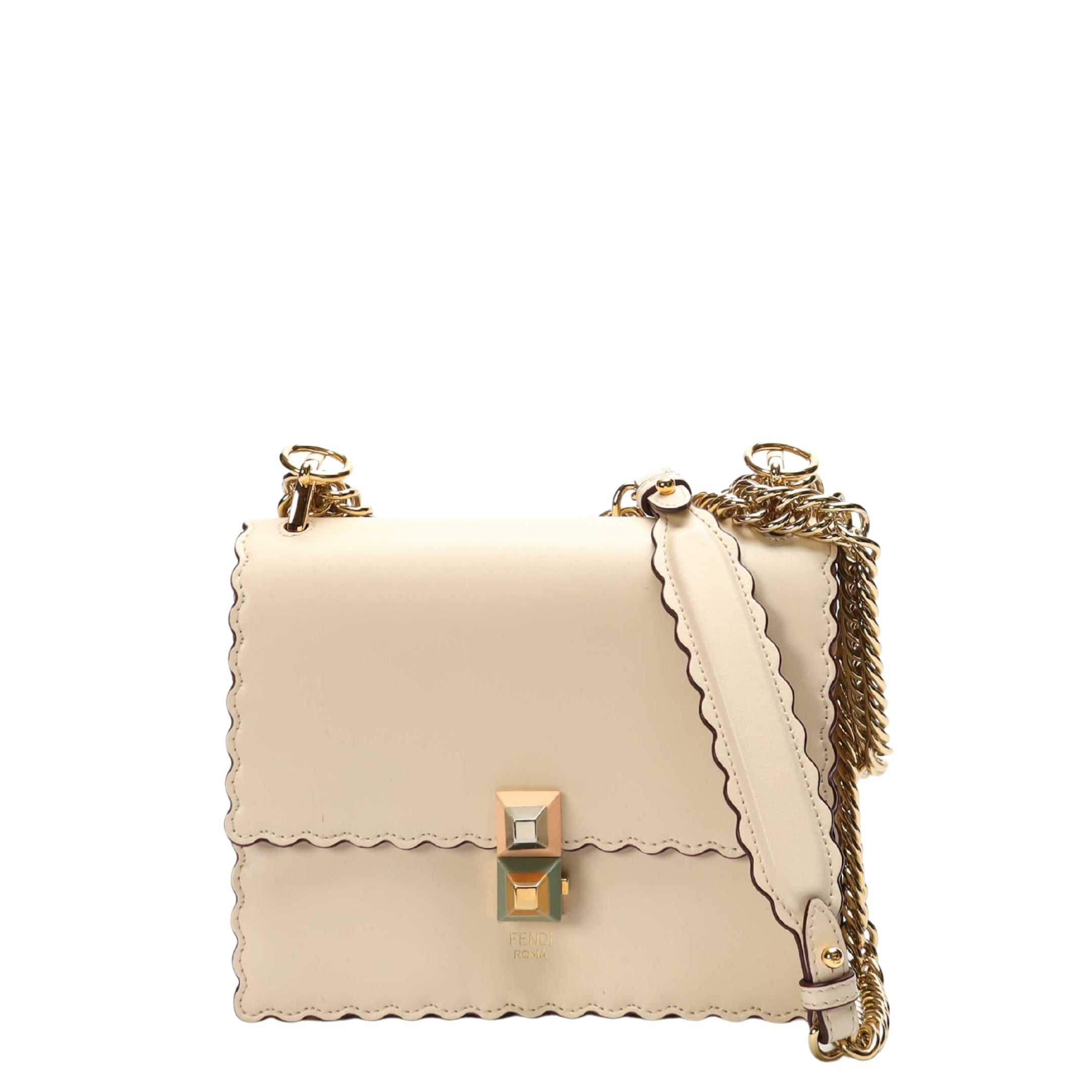 Fendi Ivory Small Scalloped Kan Shoulder Bag