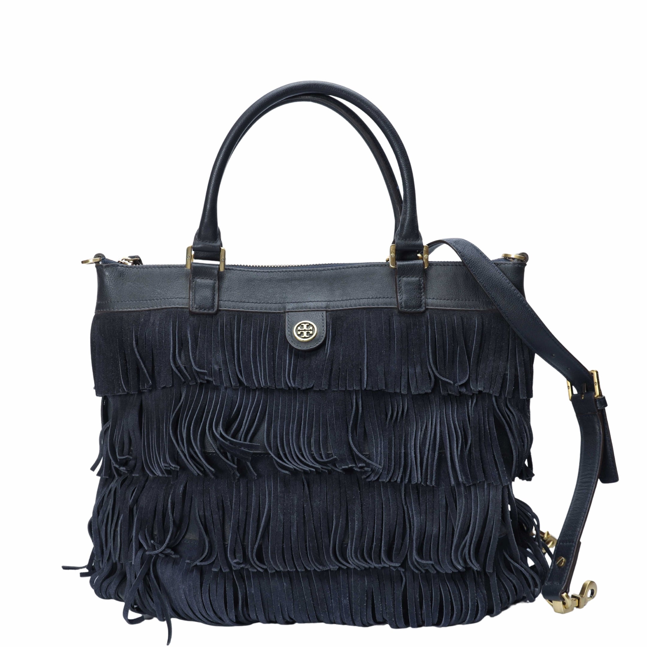 Tory Burch Navy Fringed Crossbody Tote