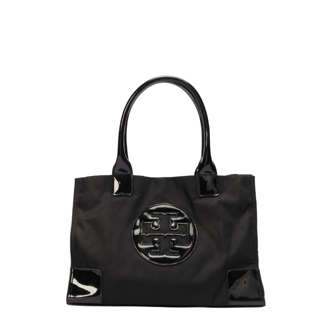 Tory Burch Black Nylon Leather Ella Tote