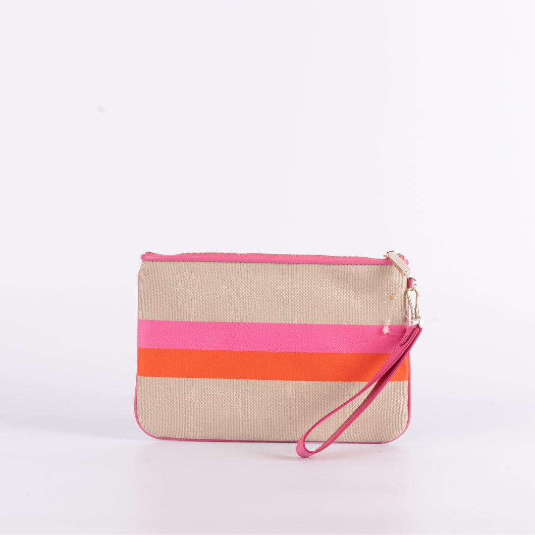 Kate Spade stripe logo canvas store wristlet