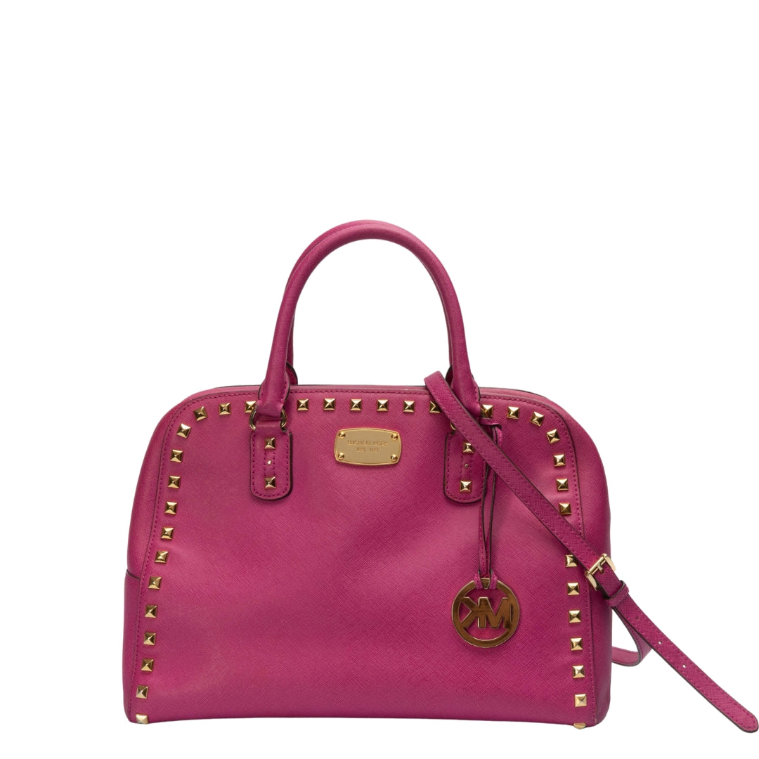 Michael Kors Studded Saffiano Pink Satchel
