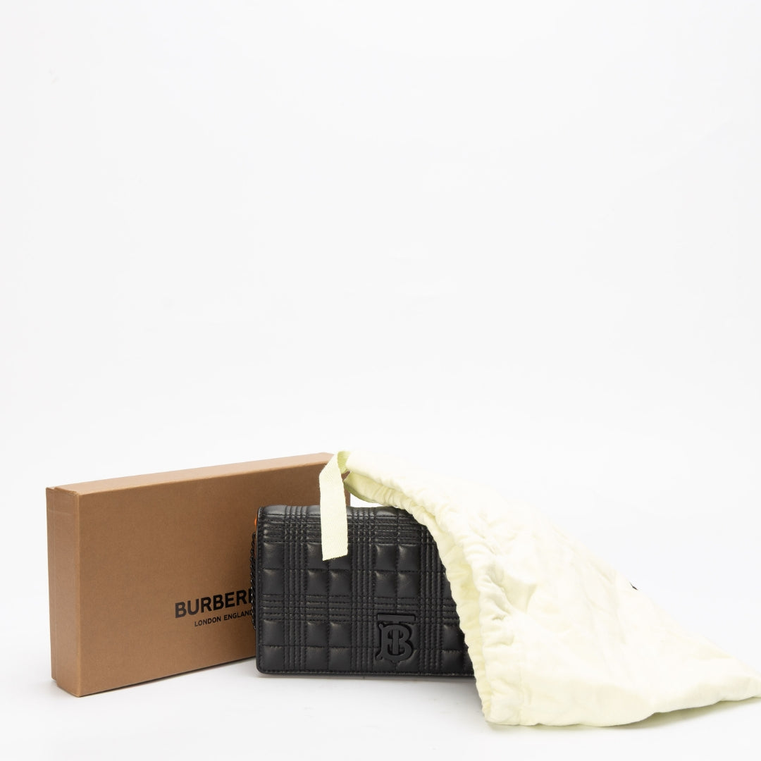 Burberry Lambskin Black Quilted Hannah Wallet On Chain
