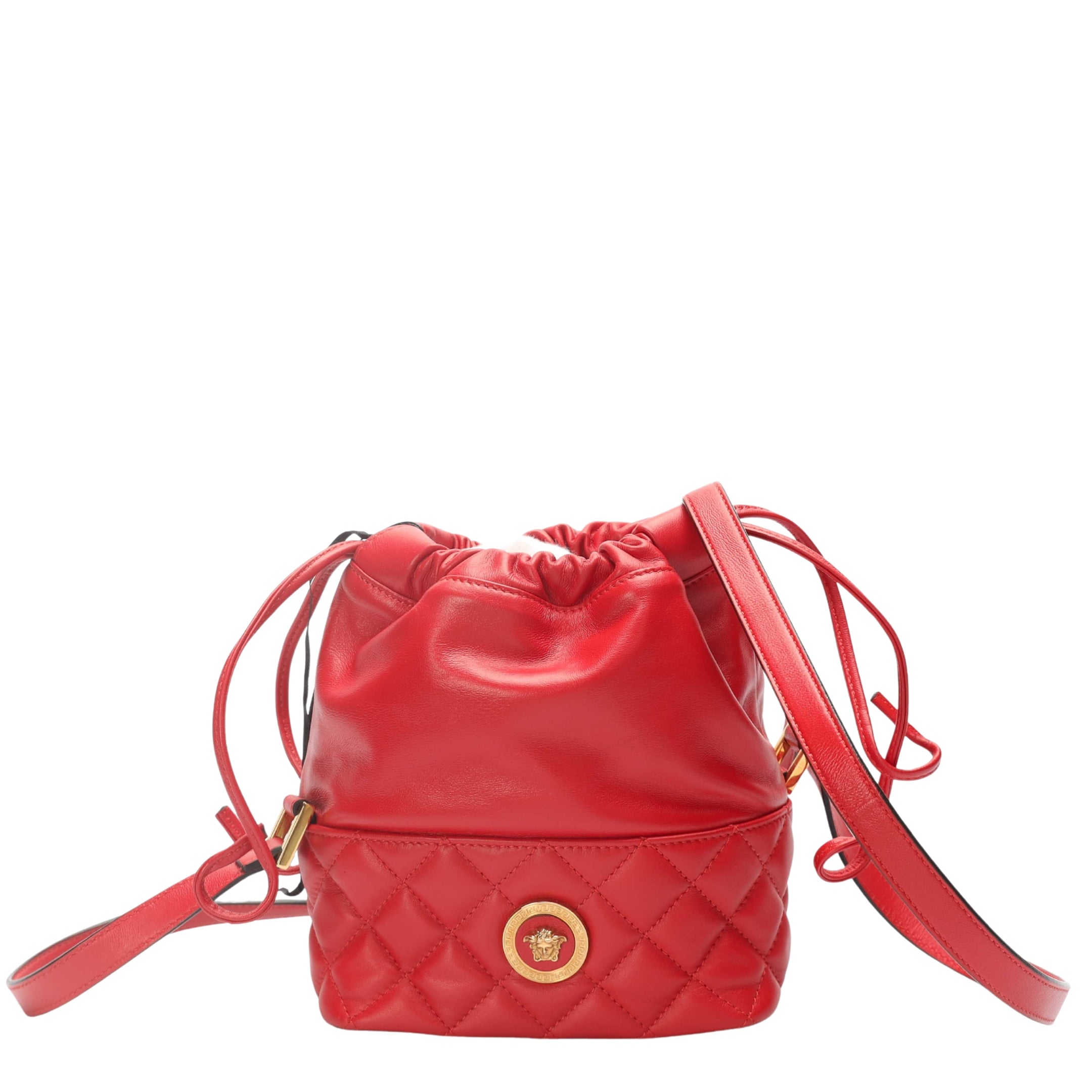 Versace Red Quilted Drawstring Shoulder Bag