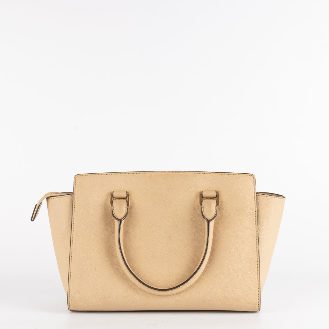 Michael Kors Beige Leather Medium Selma Satchel