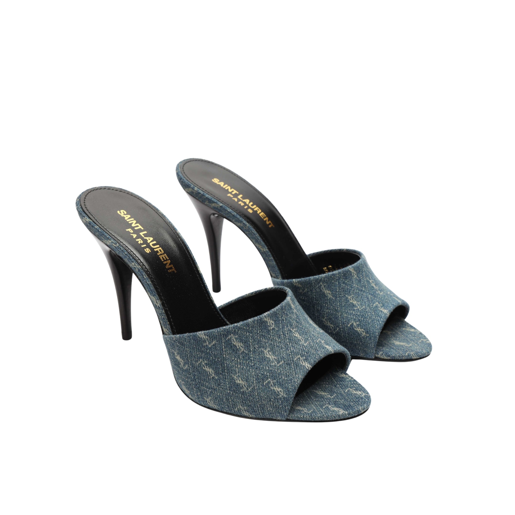 Saint Laurent Denim Monogram Mule Sandals