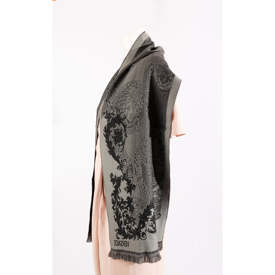 Versace Medusa Grey & Black Wool Scarf