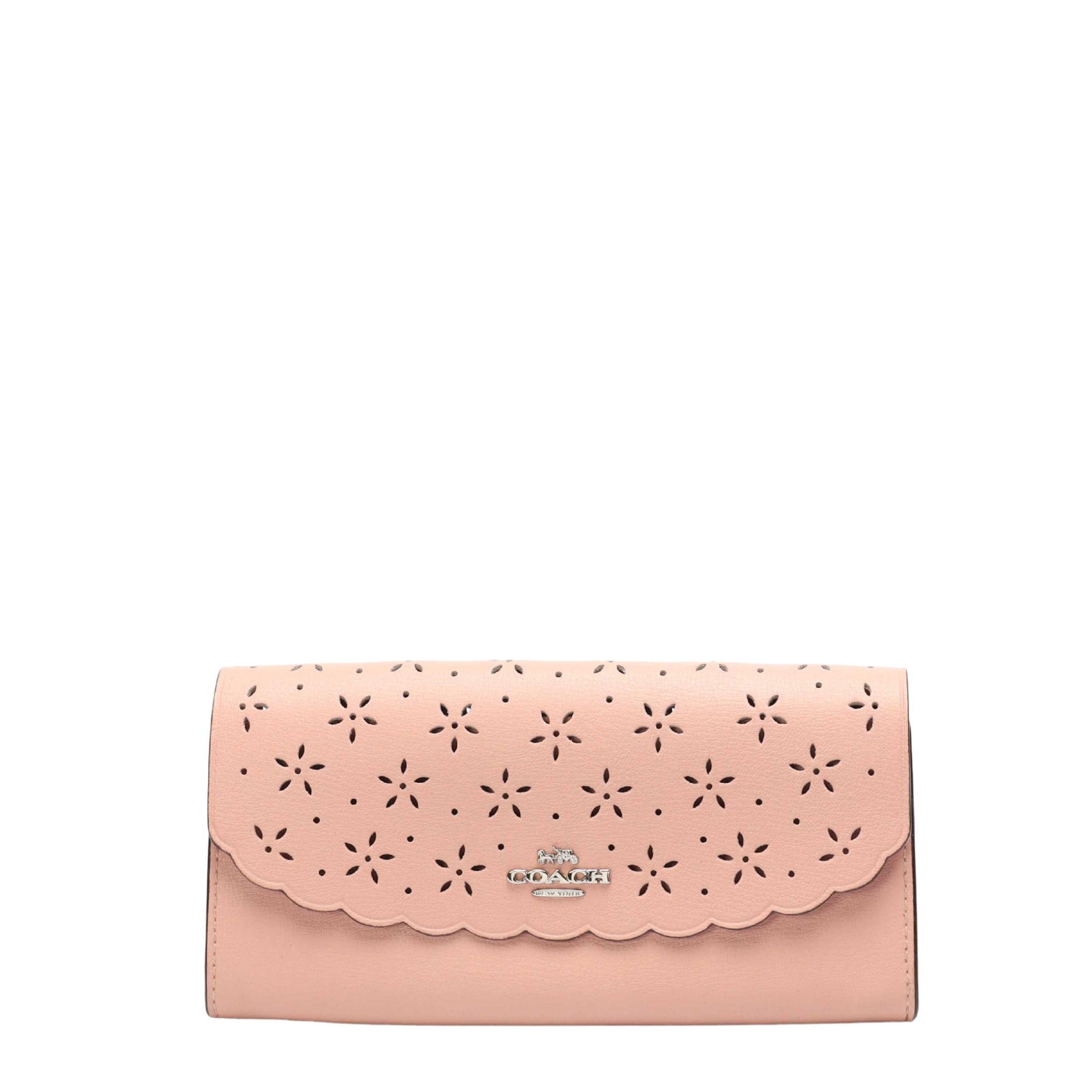 Coach Pink Floral Perforated Flap Wallet