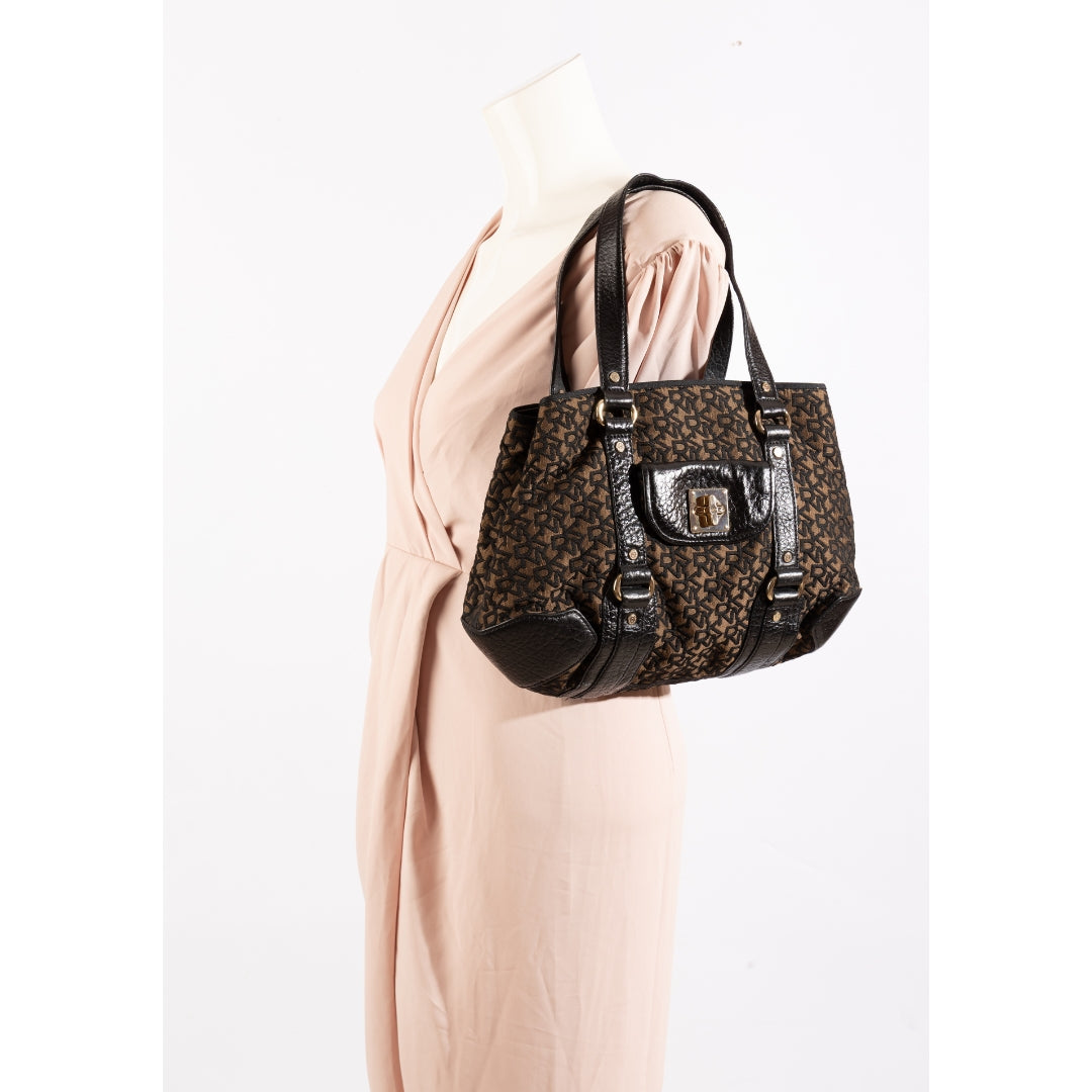 DKNY Dark Brown Monogram Canvas Satchel