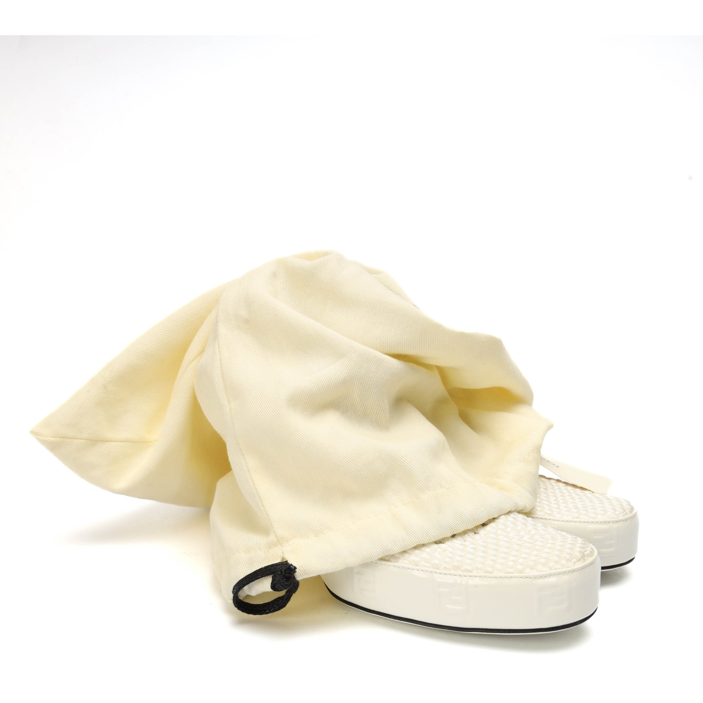 Fendi White Woven Fabric Square Pumps