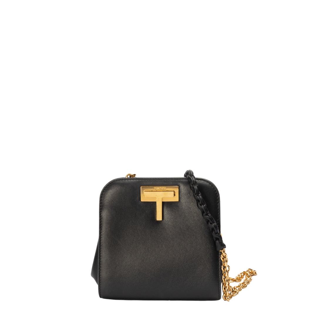 Tom Ford Black Leather T Lock Chain Bag