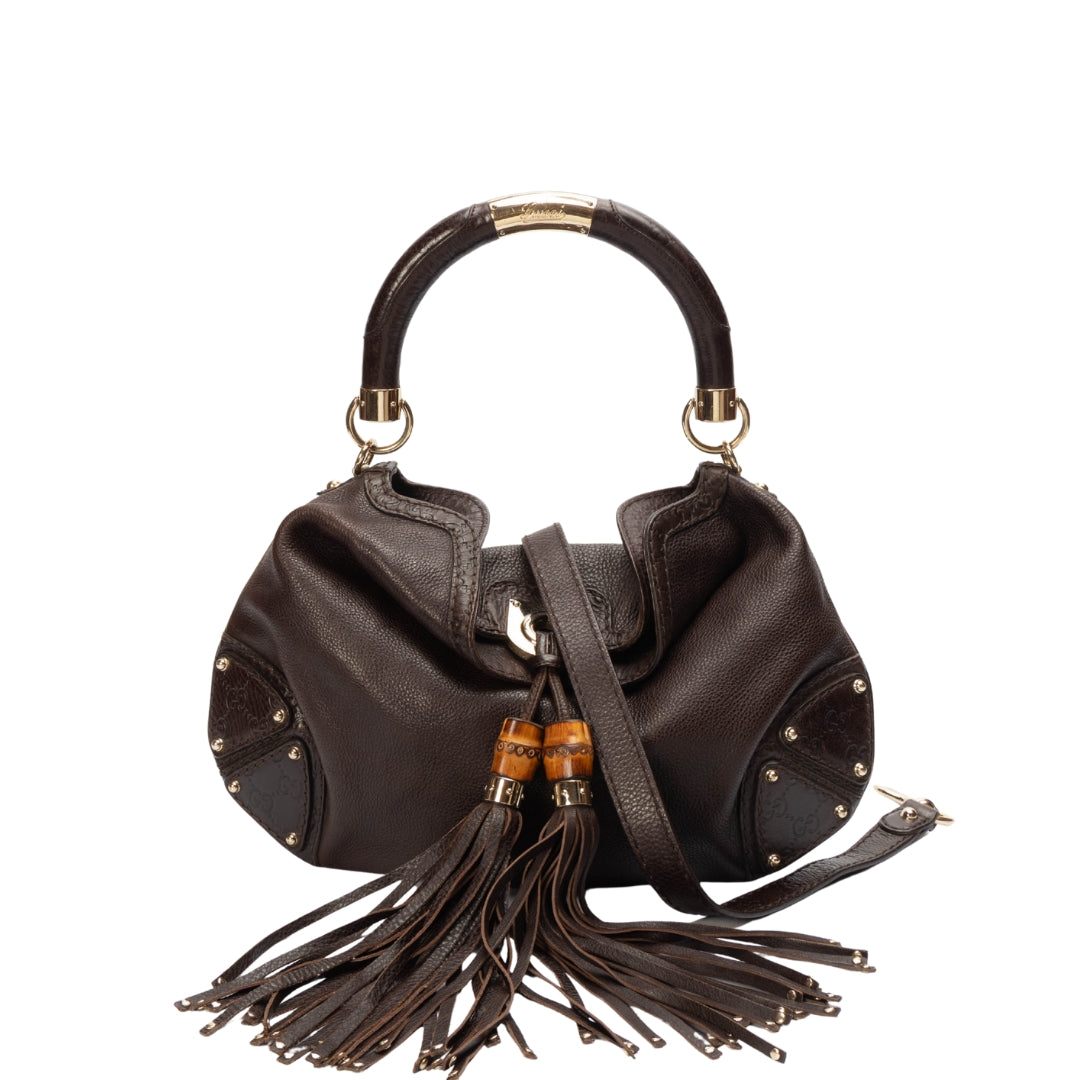 Gucci Black Leather Indy Top Handle Bag