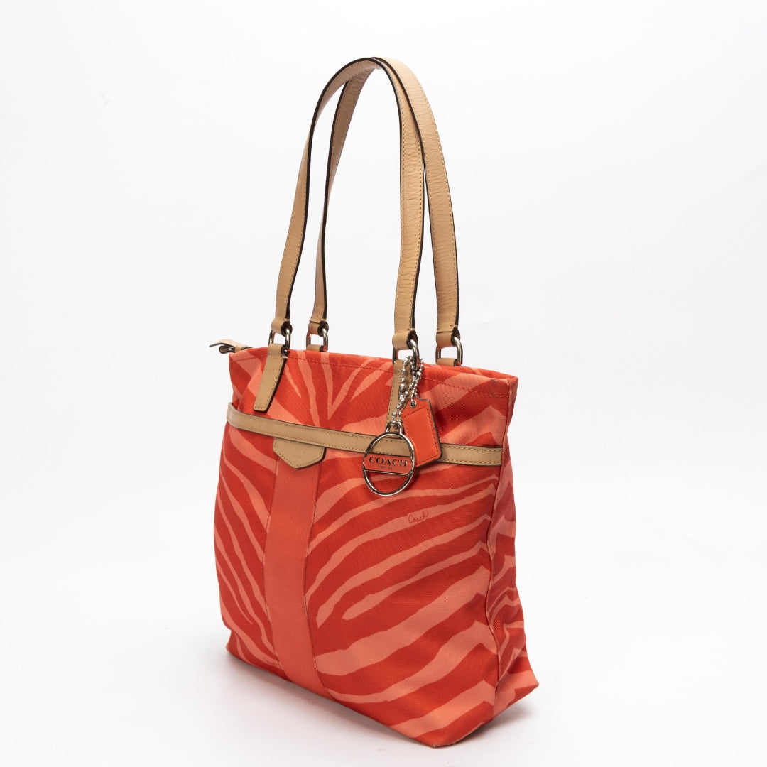Coach Red Signature Zebra Print Tote