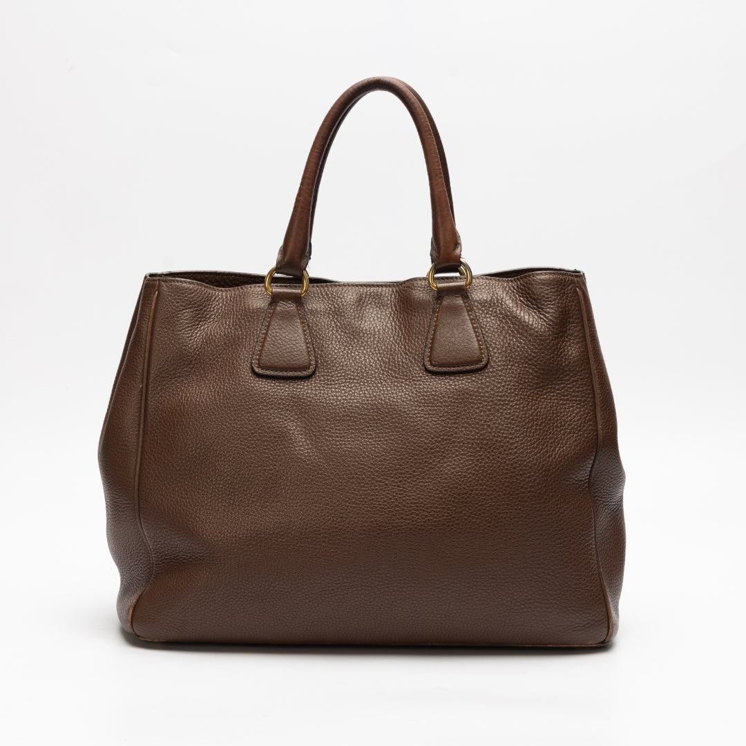 Prada Brown Vitello Daino Leather Shopper Tote