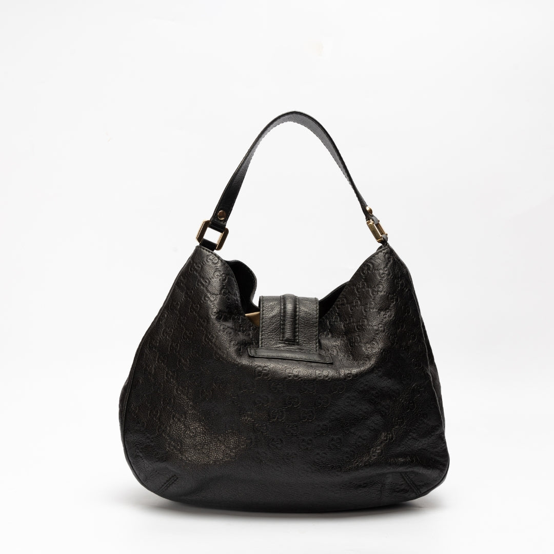 Gucci Black Guccissima Leather Web Hobo Bag