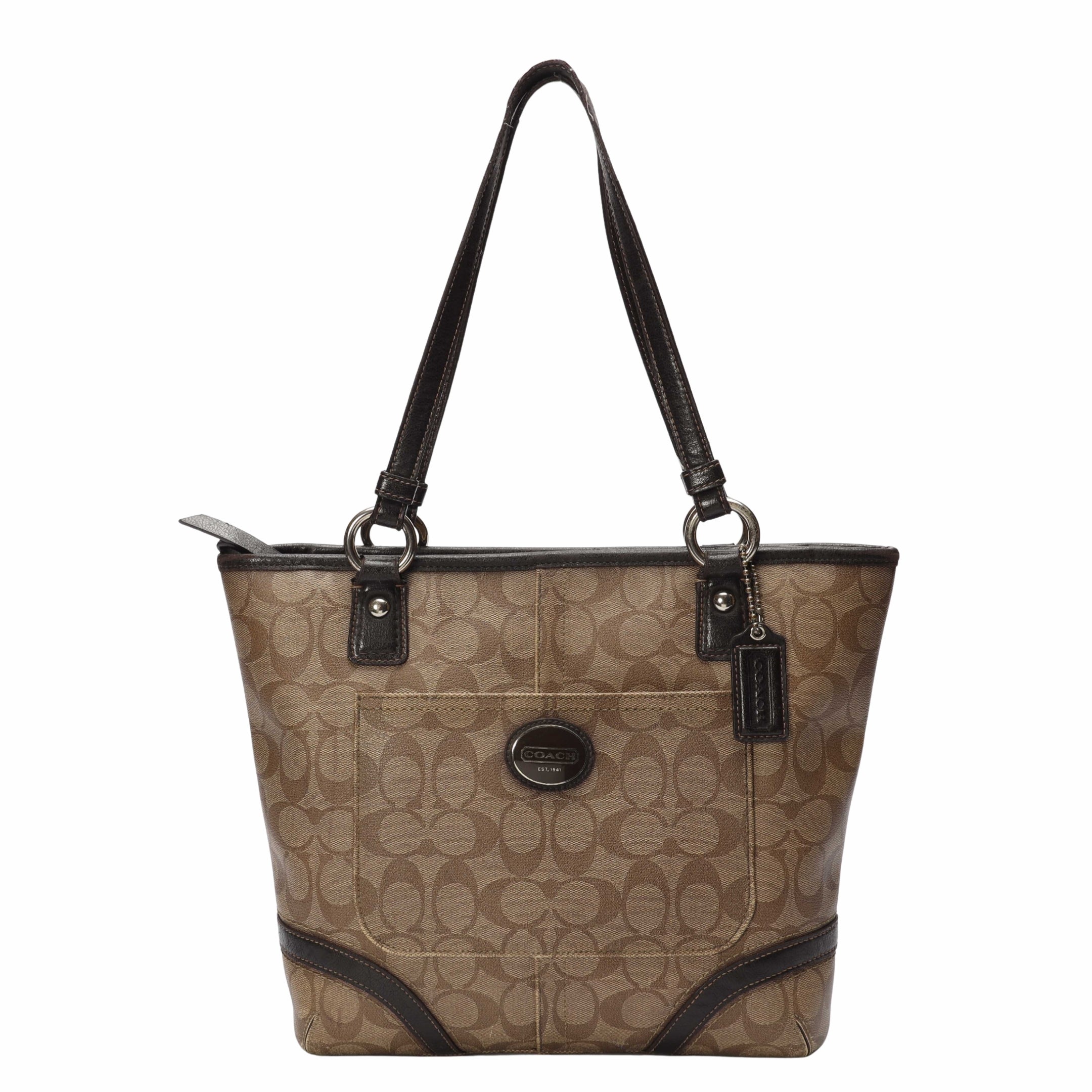 Coach Beige/Brown Signature Heritage Peyton Tote