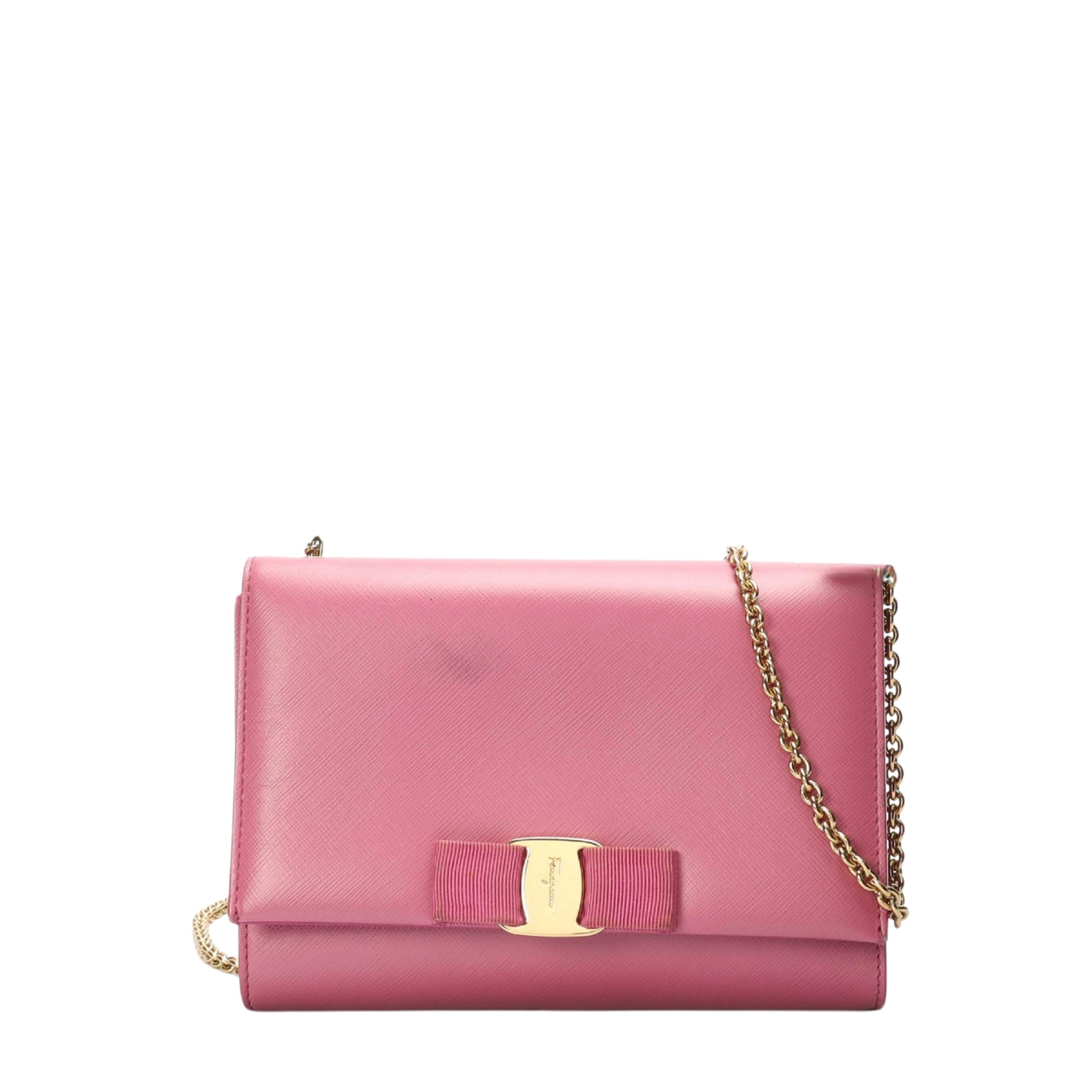 Salvatore Ferragamo Pink Vara Bow Chain Crossbody Bag