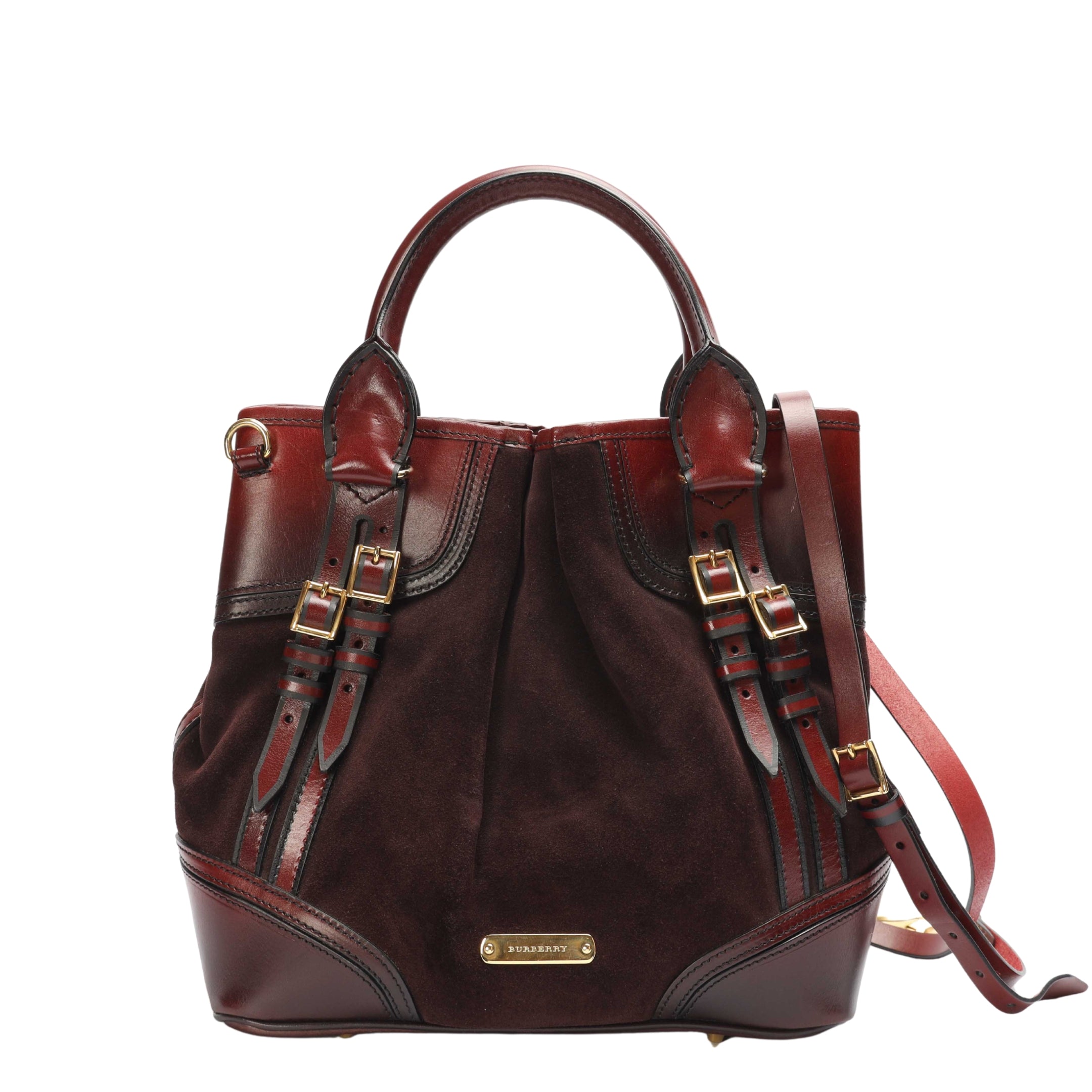 Burberr Red Suede Bridle Whipstitch Tote