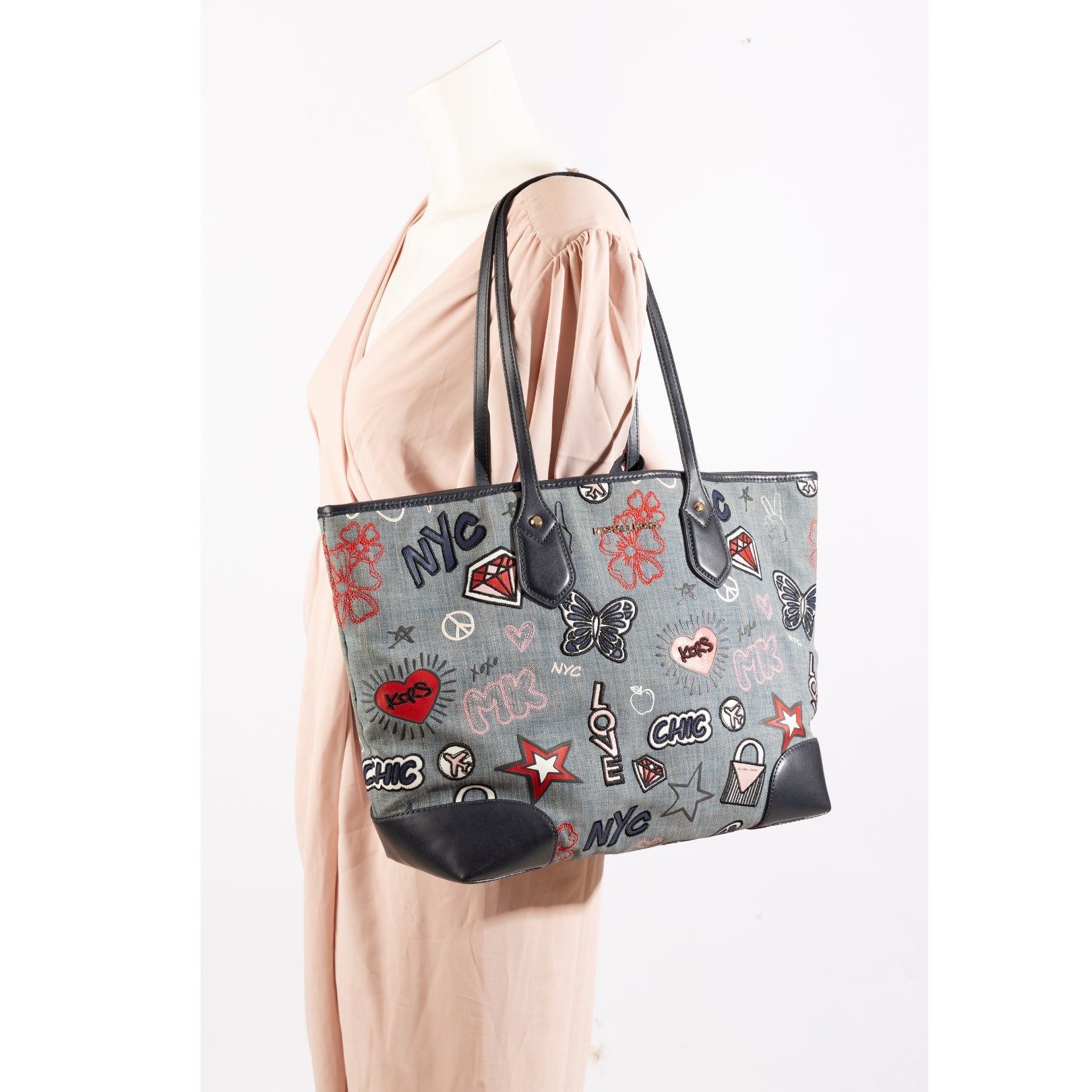 Michael Kors Eva Large Embroidered Denim Tote