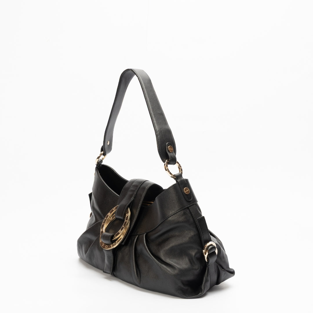 Bvlgari Black Leather Chandra Hobo Bag