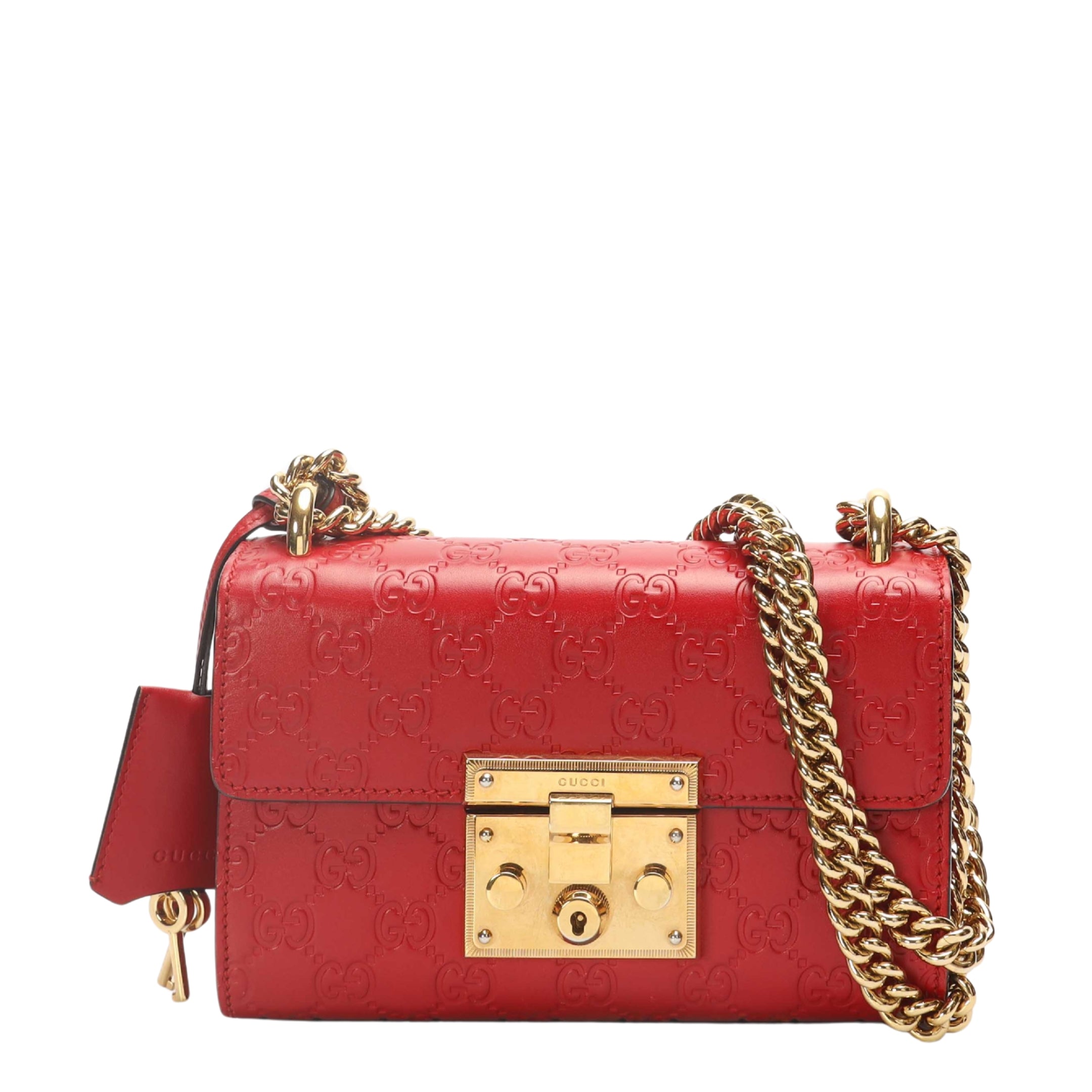 Gucci Red Guccissima Small Padlock Shoulder Bag