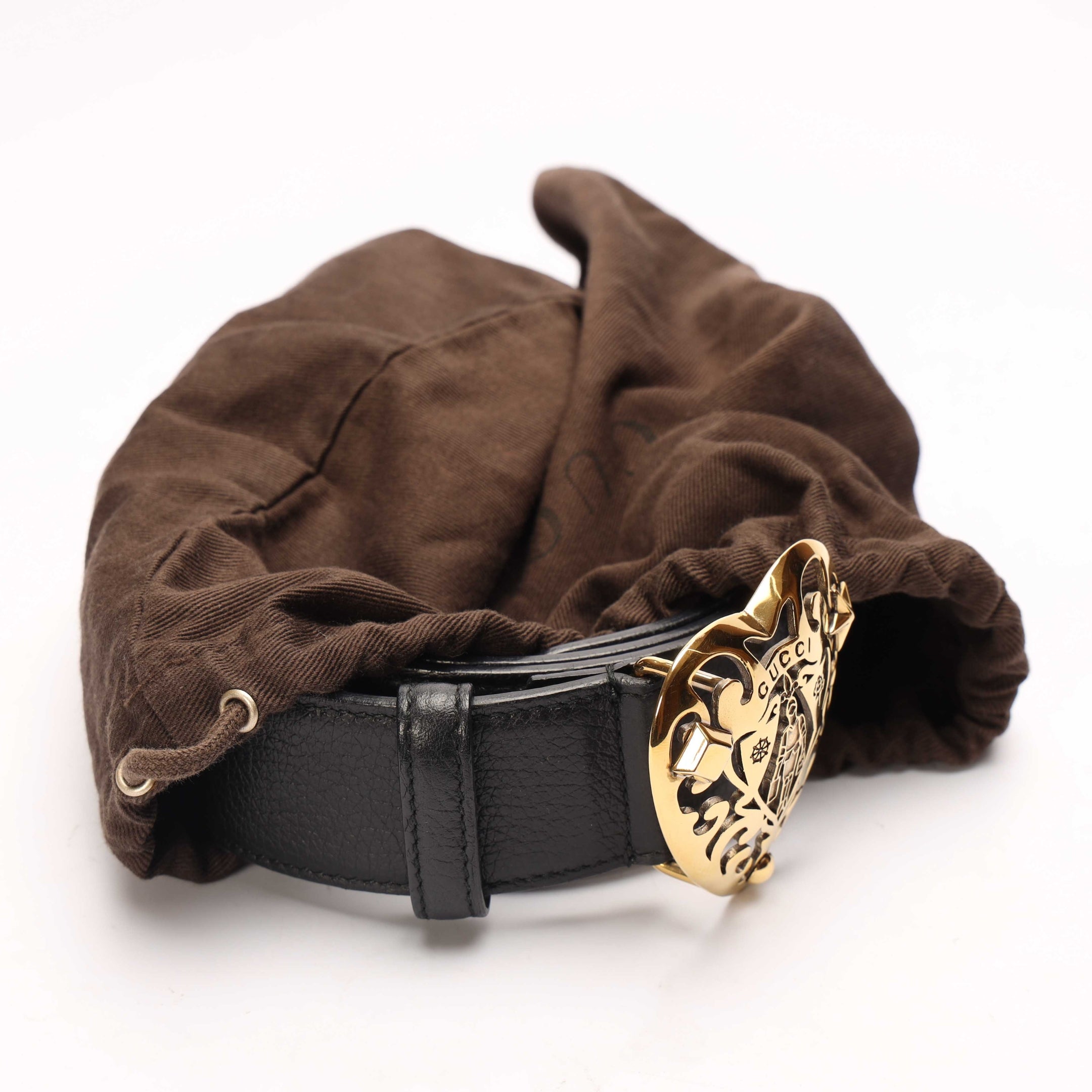 Gucci Black Leather Hysteria Heart Buckle Belt