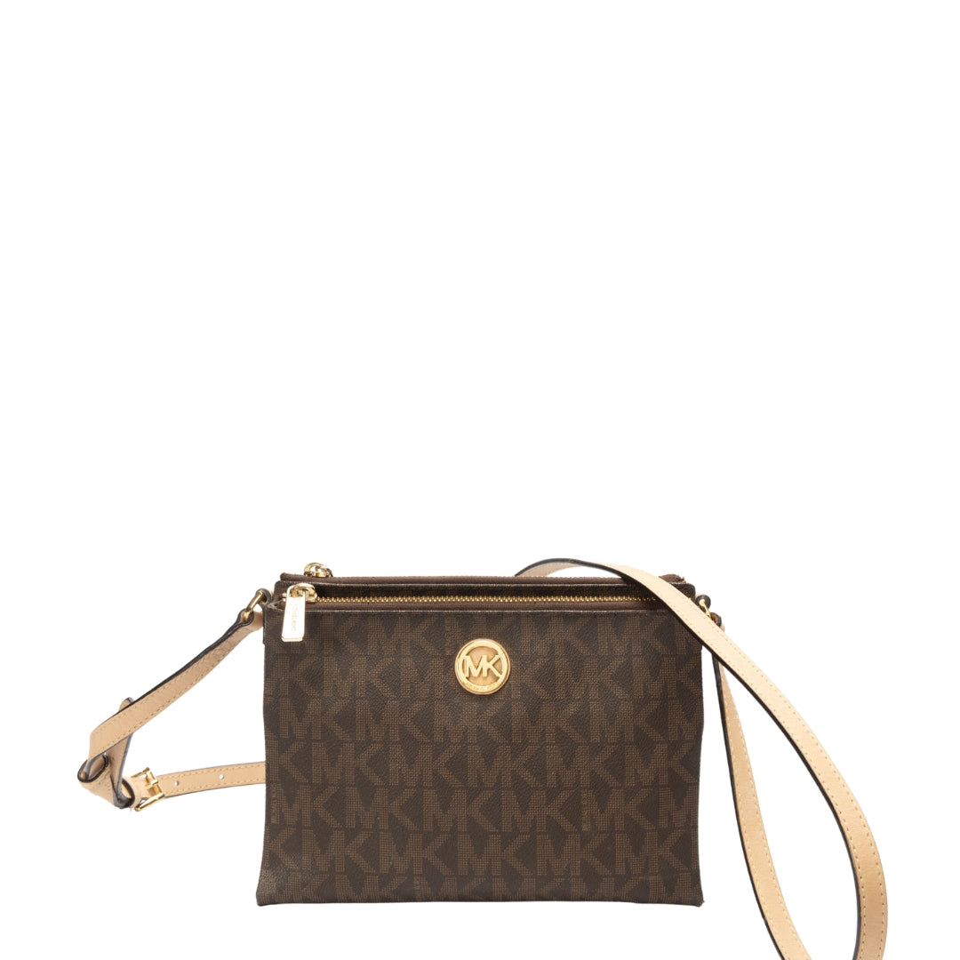 Michael Kors Brown Monogram Fulton Crossbody Bag