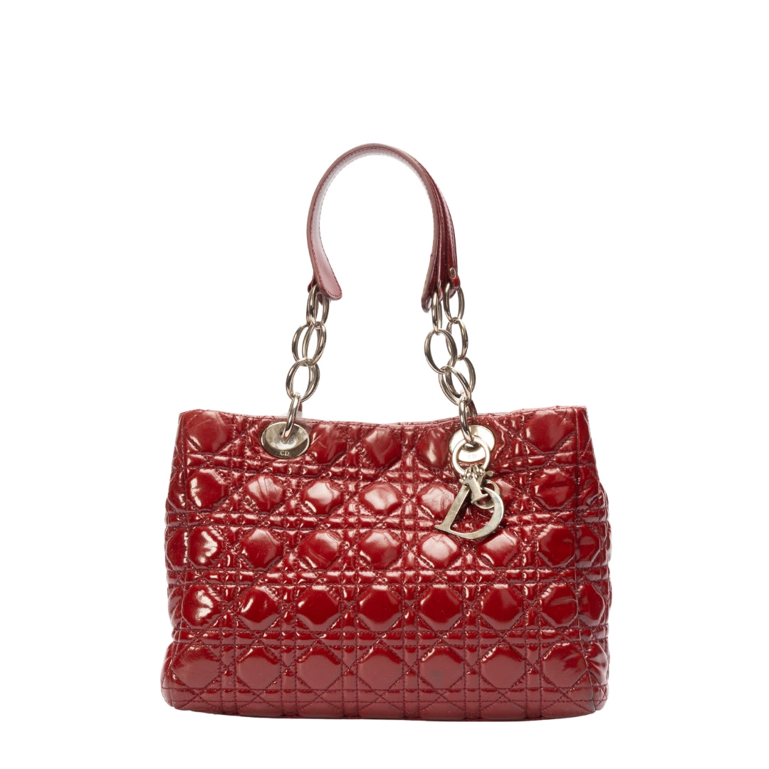 Dior Red Cannage Patent Leather Soft Lady Dior Tote