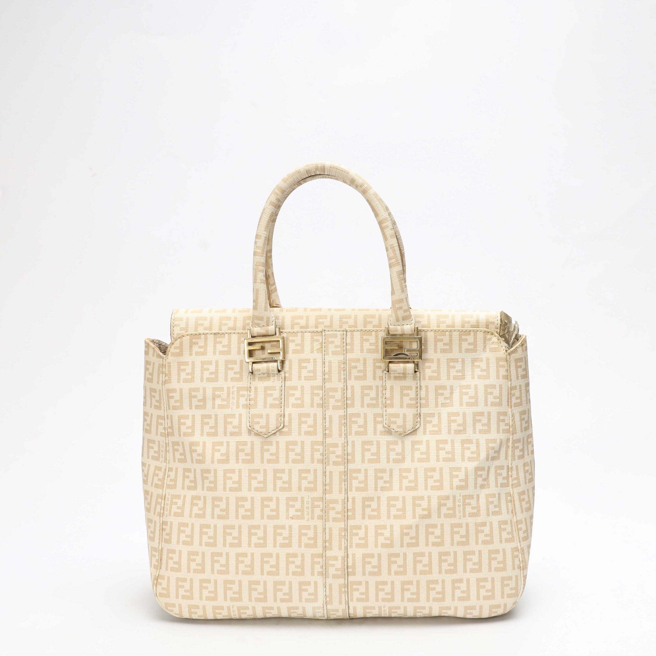 Fendi Beige Zucchino Coated Canvas FF Handle Tote