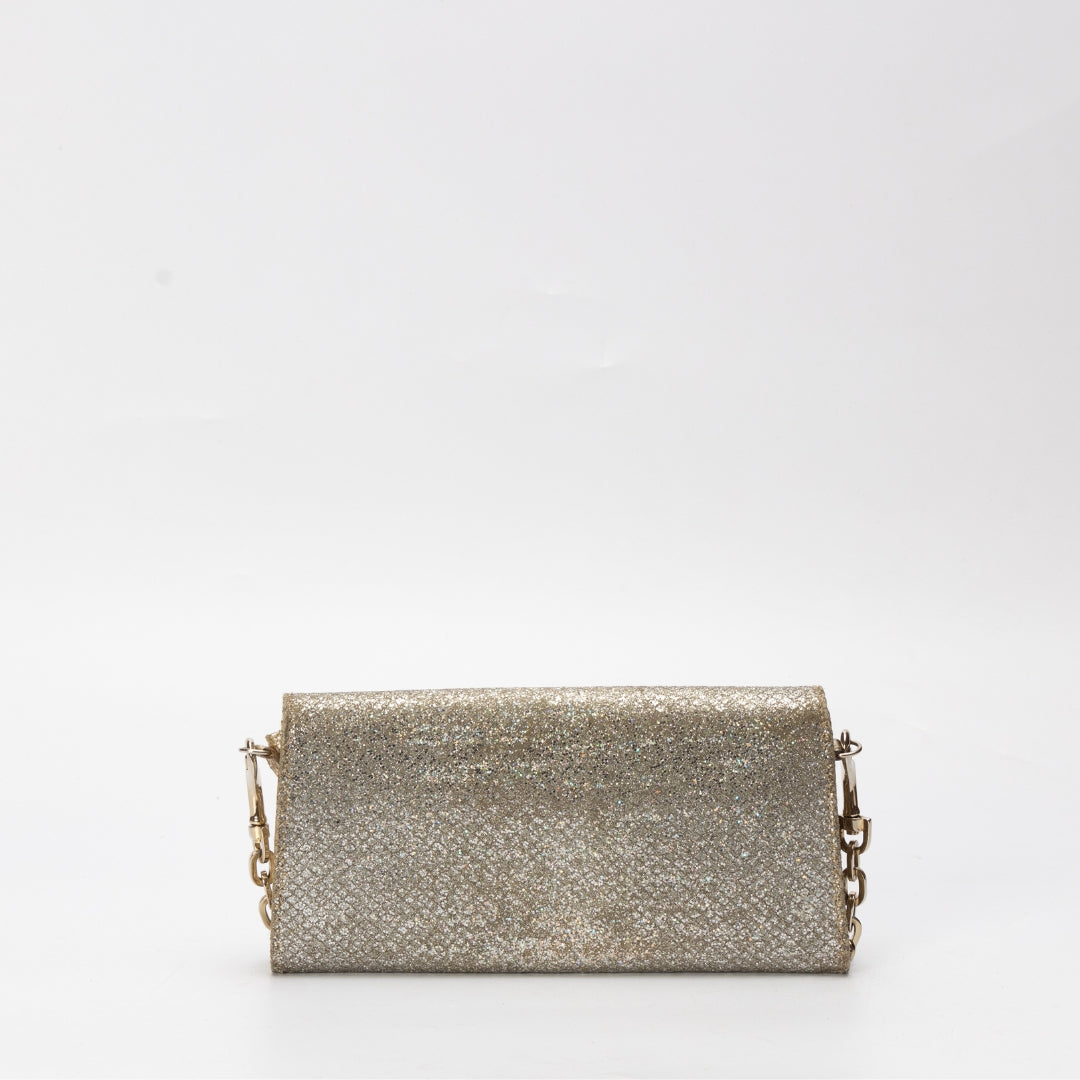 Jimmy Choo Silver Glitter Leather Clutch Bag